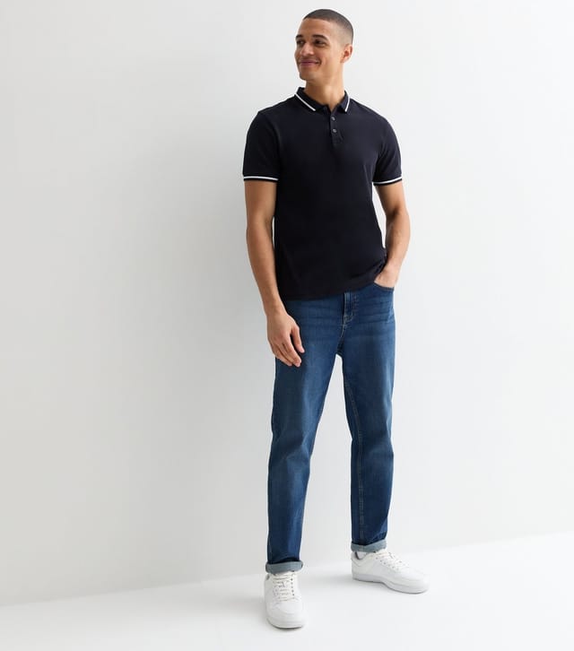 New Look Men's Navy Contrast Cotton Polo Top New Look - 3