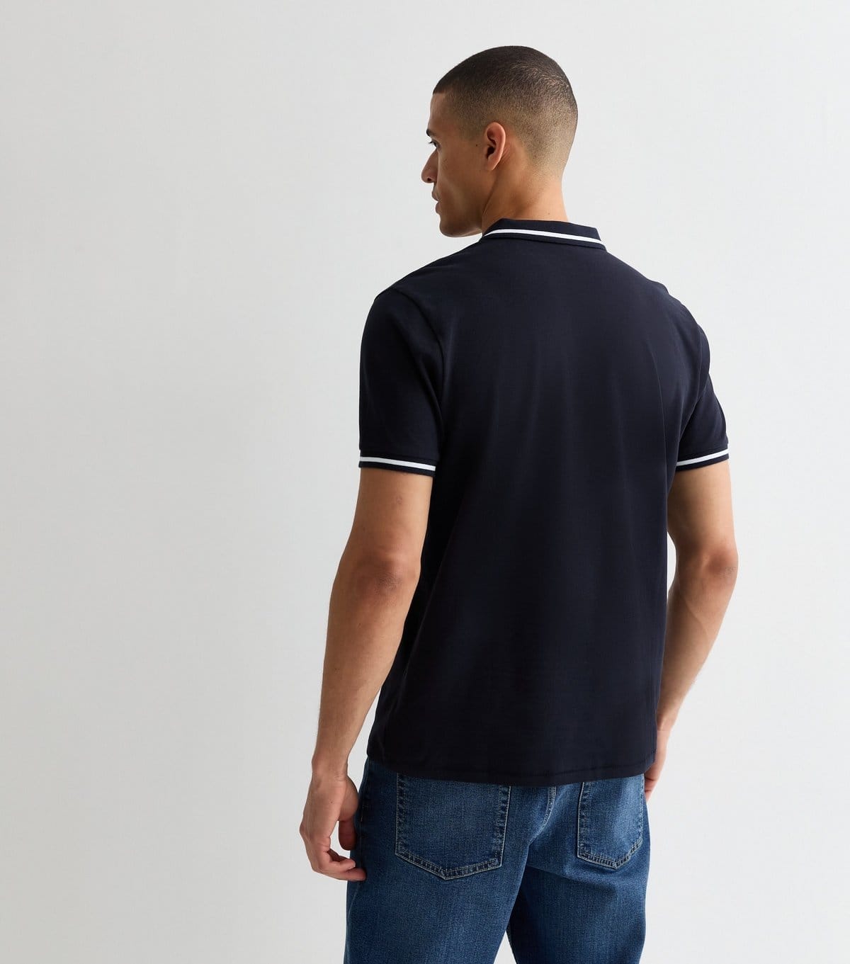 New Look Men's Navy Contrast Cotton Polo Top New Look - 4