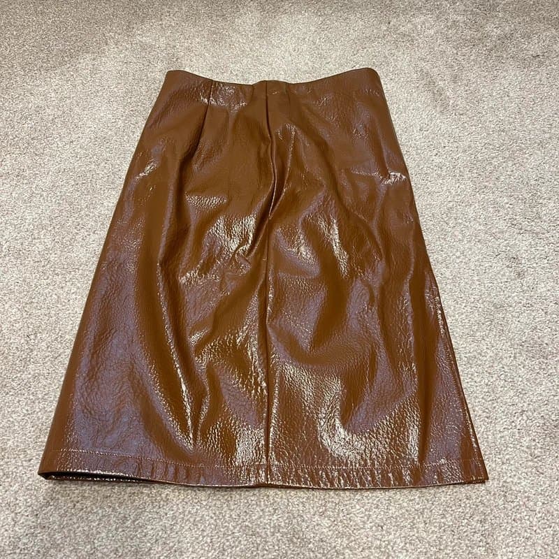 ASOS ASOS Faux Leather Brown Knee Length Midi Skirt  Size 10