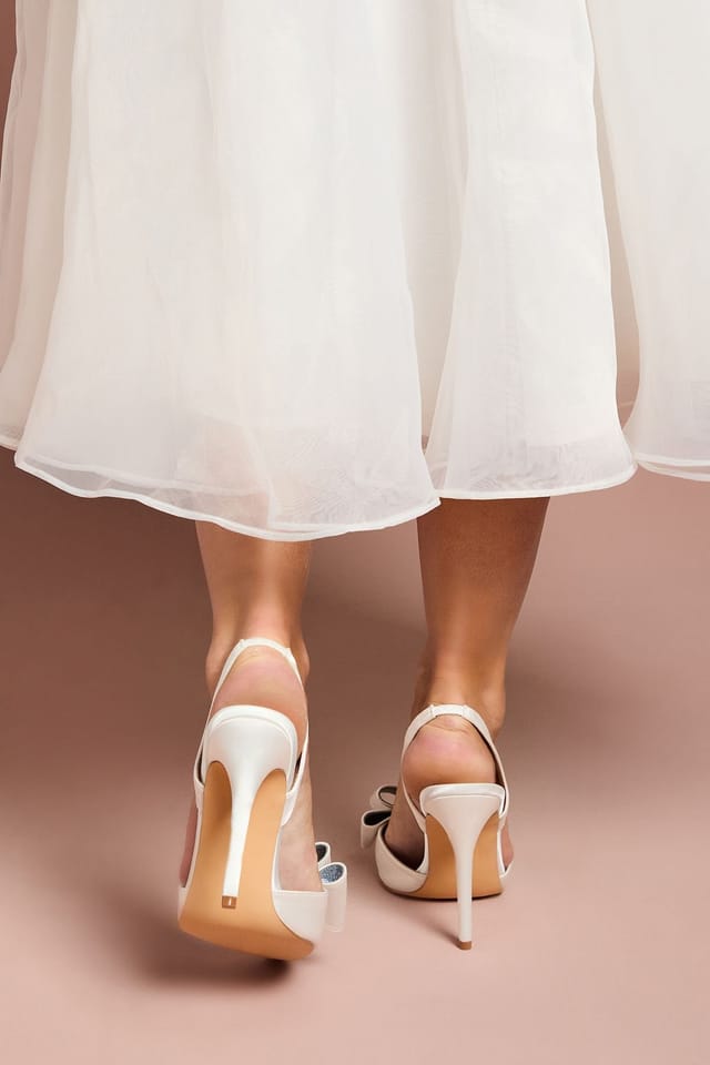 Coast Coast Women's Bridal Wide Fit Tamara Satin Bow Sling Back Stiletto Court Shoes in White - 2