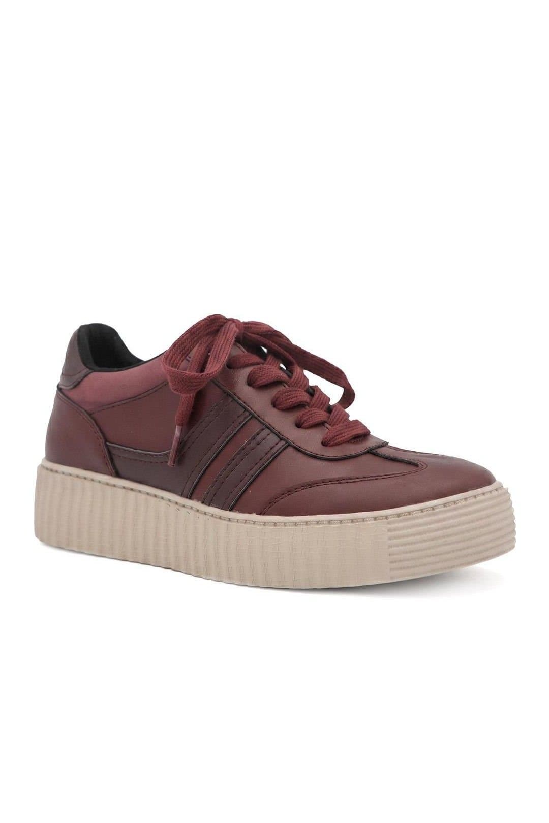 Bellissimo Bellissimo Women's Chunky Lace Wedge Trainers in Burgundy