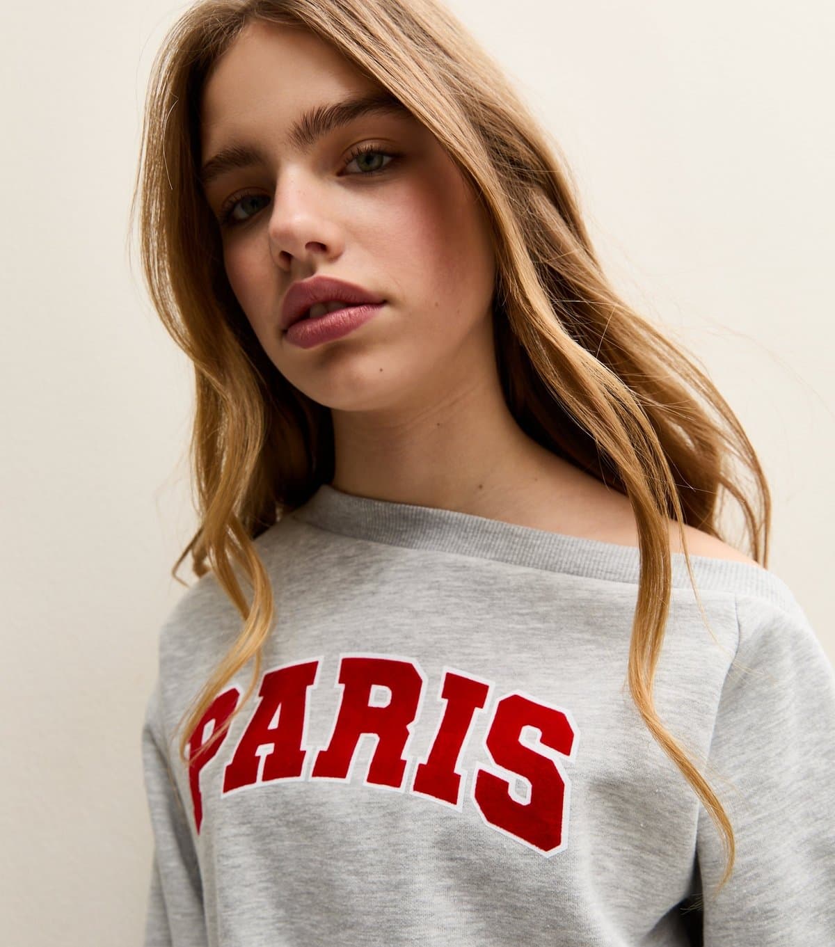 New Look Girls' Grey Paris Logo Off The Shoulder Sweatshirt New Look