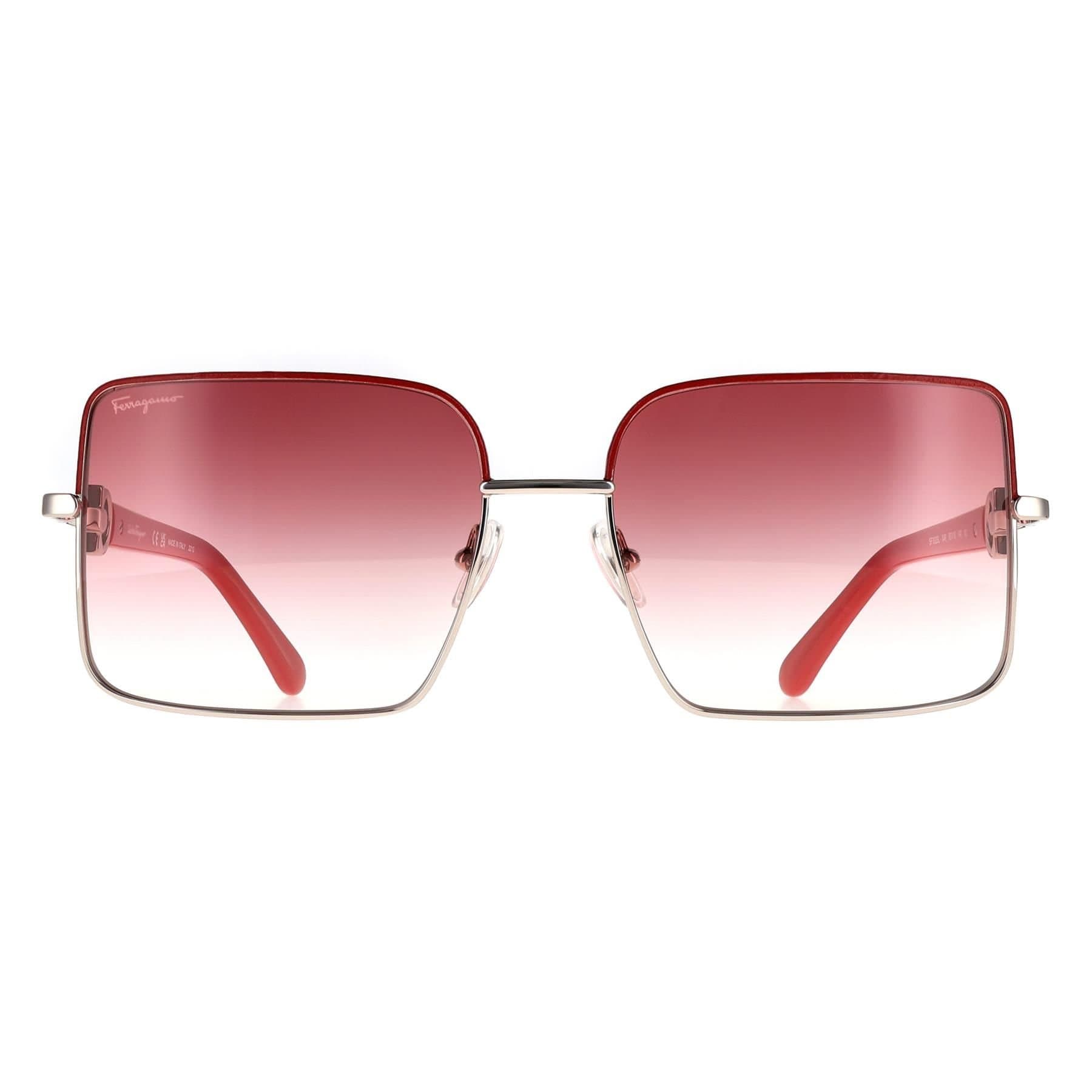 Salvatore Ferragamo Salvatore Ferragamo Square Silver Red Gradient Sunglasses