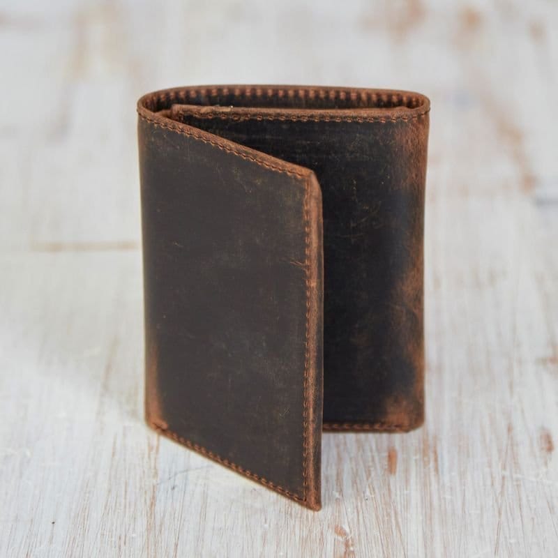 Paper High Paper High Men's Buffalo Leather Trifold Wallet in Brown - 4