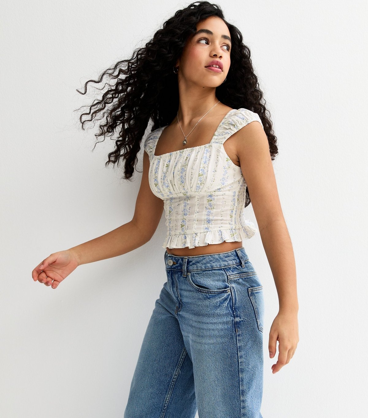 New Look Girls' White Floral Ruched Top New Look - 2