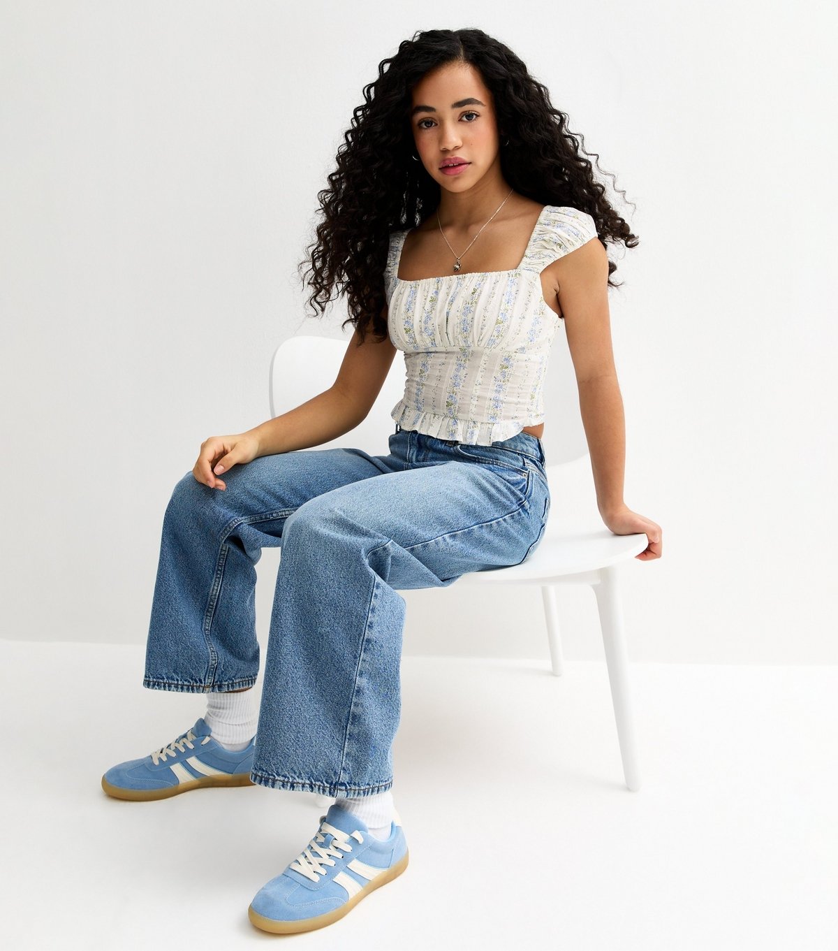 New Look Girls' White Floral Ruched Top New Look - 3