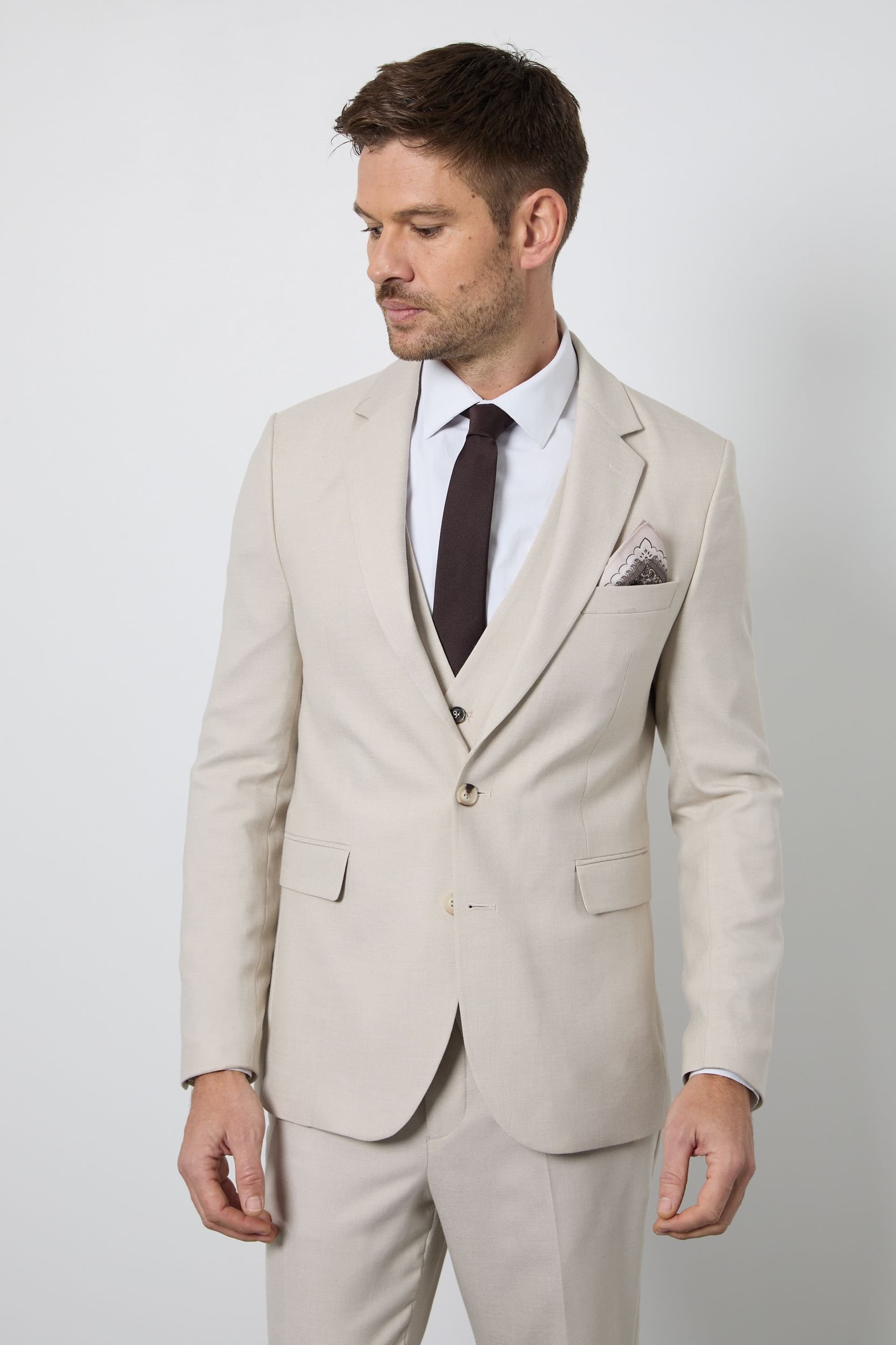 Burton Burton Men's Neutral Textured Slim Fit Suit Jacket