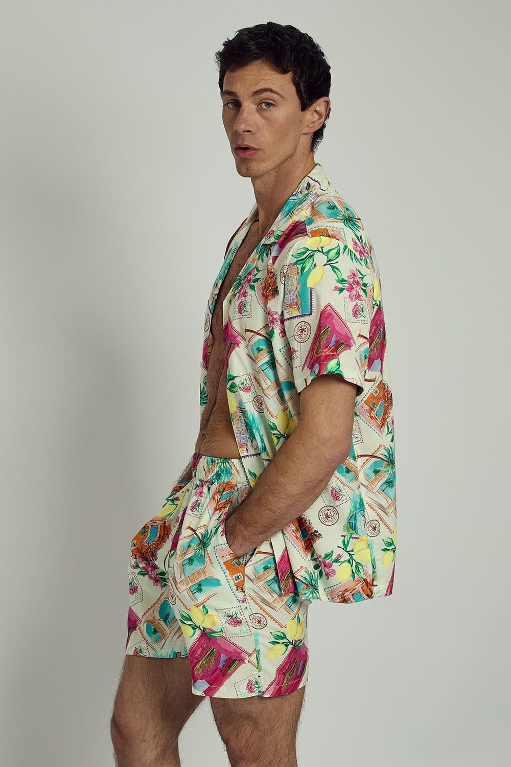 Native Youth Native Youth Men's Short Sleeve Postcard Print Relaxed Shirt in Off-White - 4