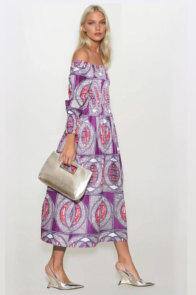 Dals Hart Dals Hart Women's Purple Print Off-Shoulder Maxi Dress - 2