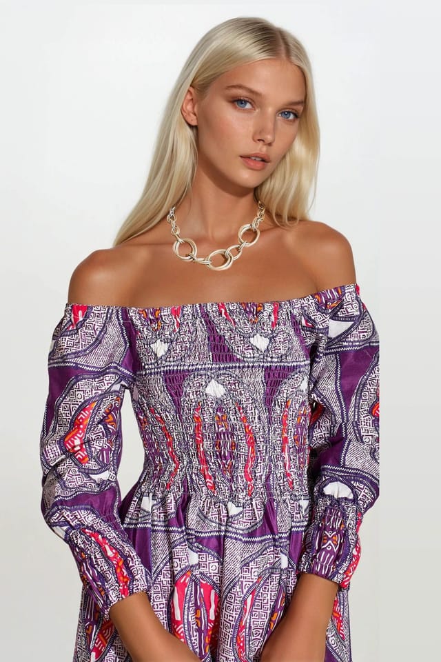 Dals Hart Dals Hart Women's Purple Print Off-Shoulder Maxi Dress - 3