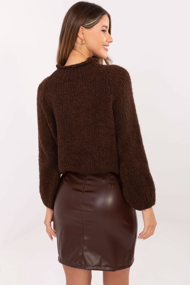 Love Lace Love Lace Women's Stylish Casual Long Puffy Sleeve Sweater in Brown - 3