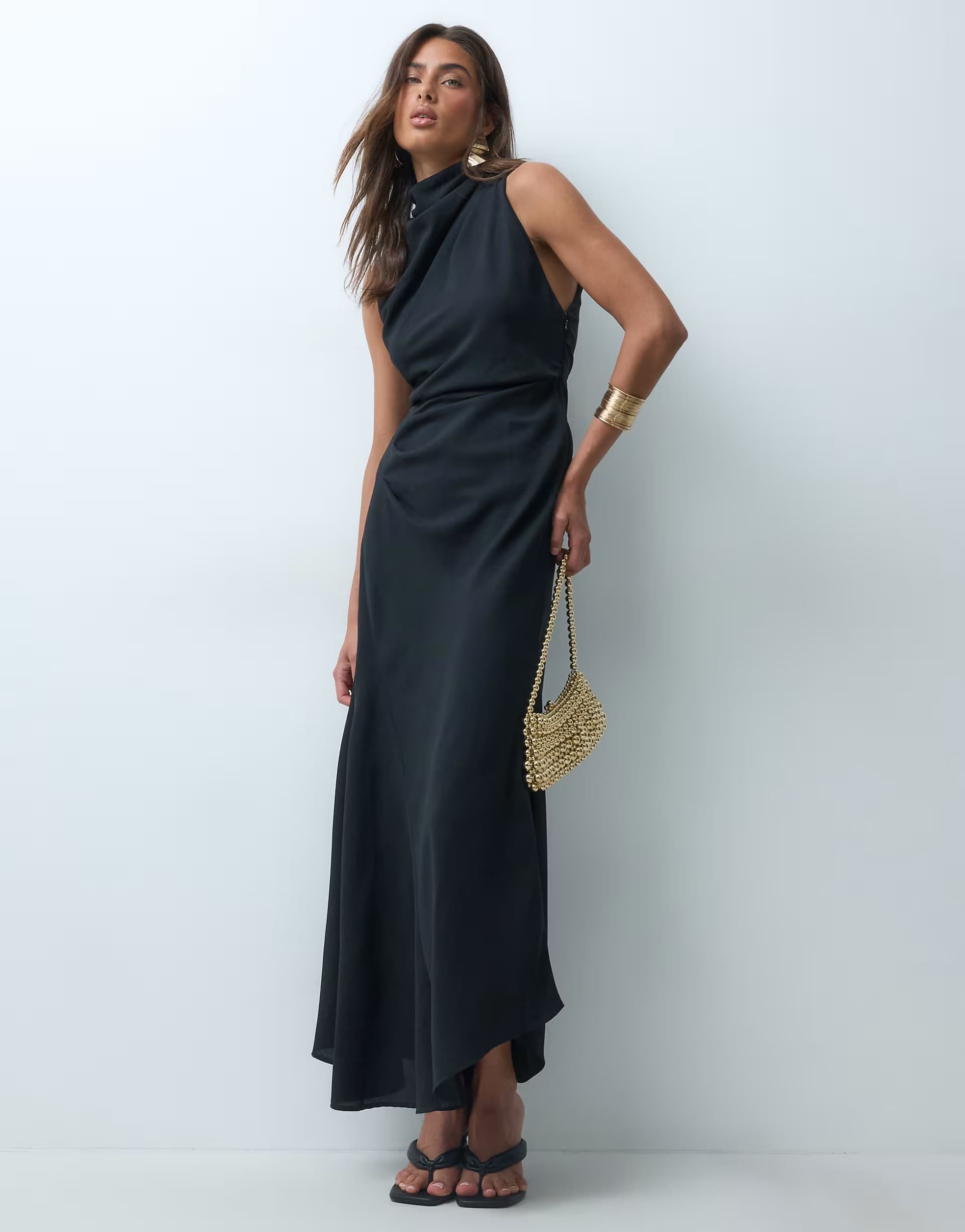 ASOS ASOS DESIGN high neck crepe full skirt midaxi dress in black