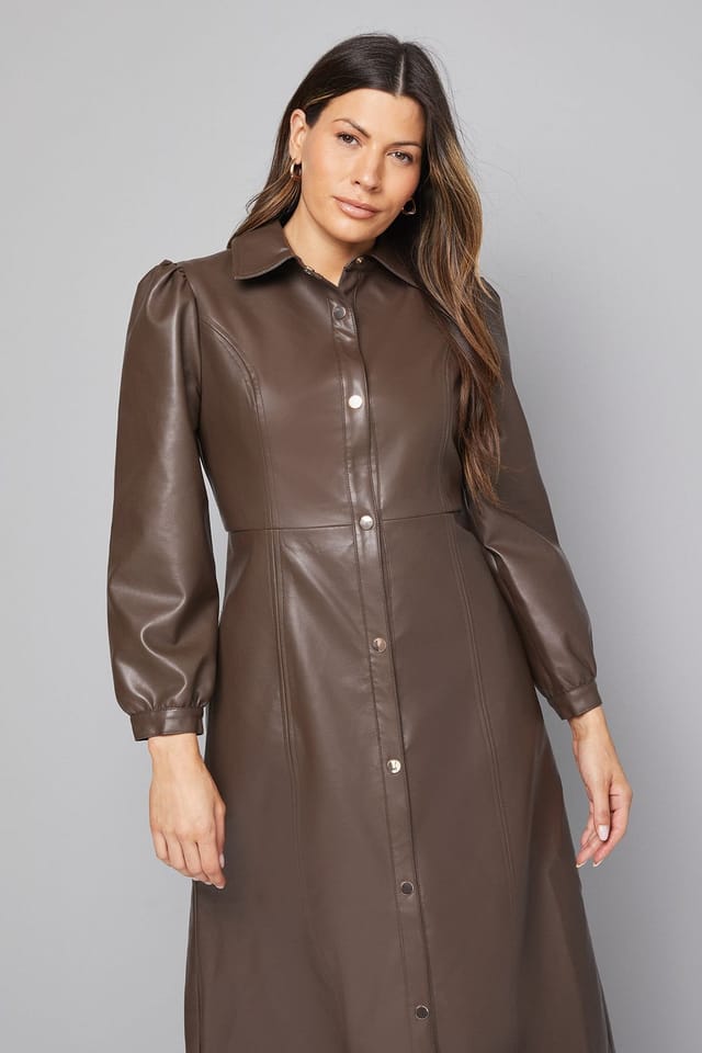 Wallis Wallis Women's Faux Leather Belted Midi Dress in Chocolate - 2