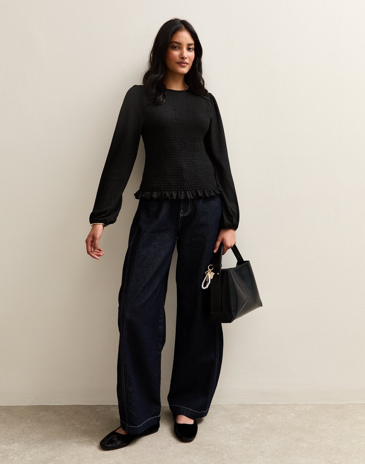 New Look Women's Black Shirred Long Sleeve Top New Look - 2