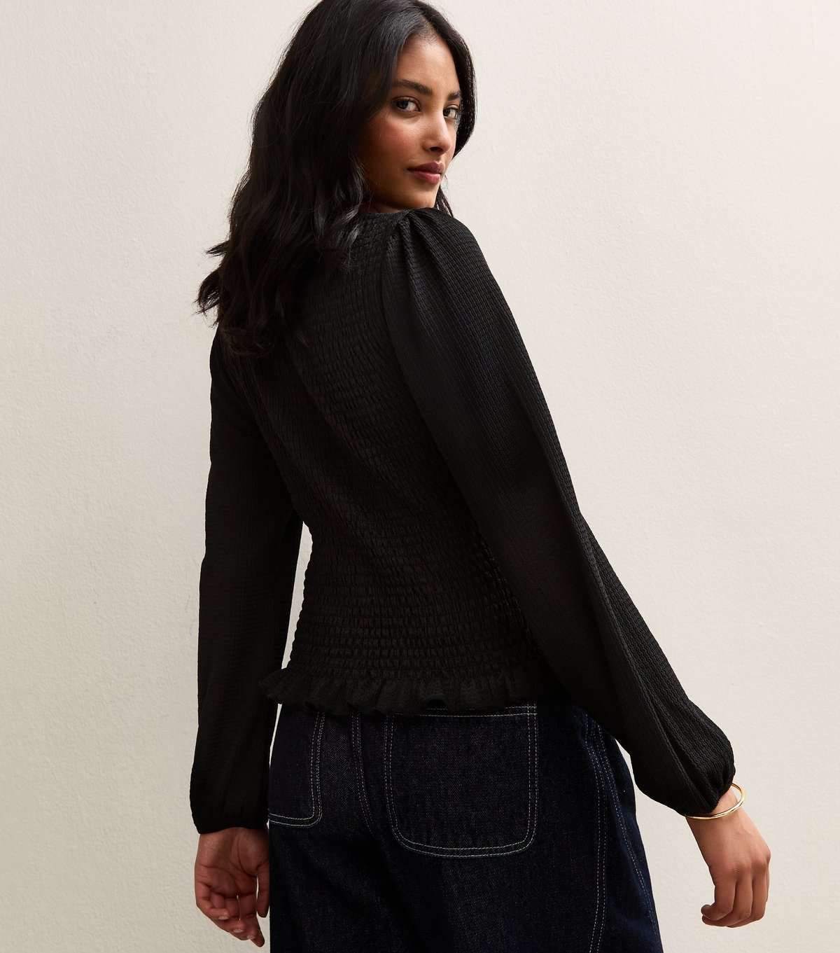 New Look Women's Black Shirred Long Sleeve Top New Look - 4