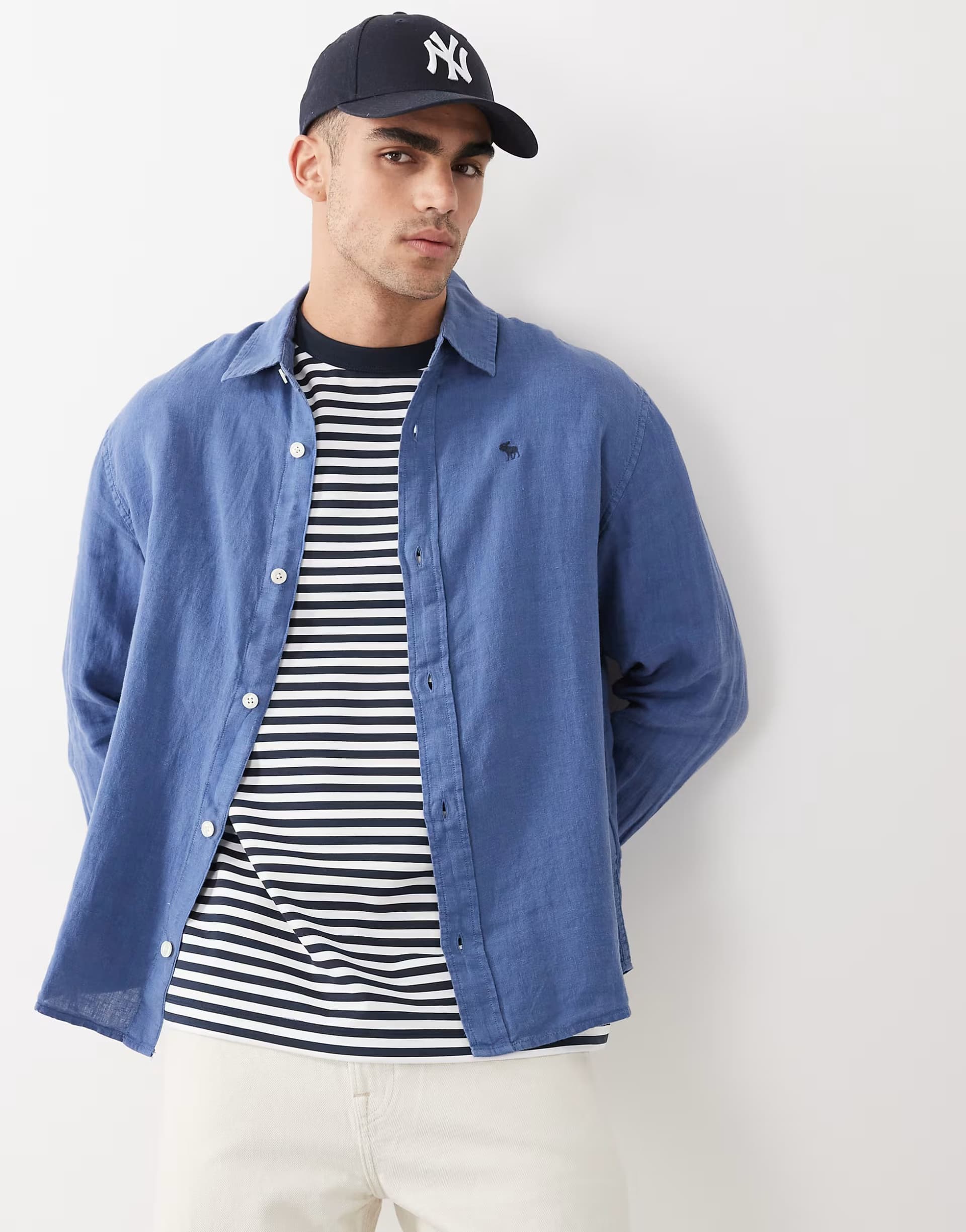 ASOS Abercrombie & Fitch Blue Linen Long Sleeve Shirt