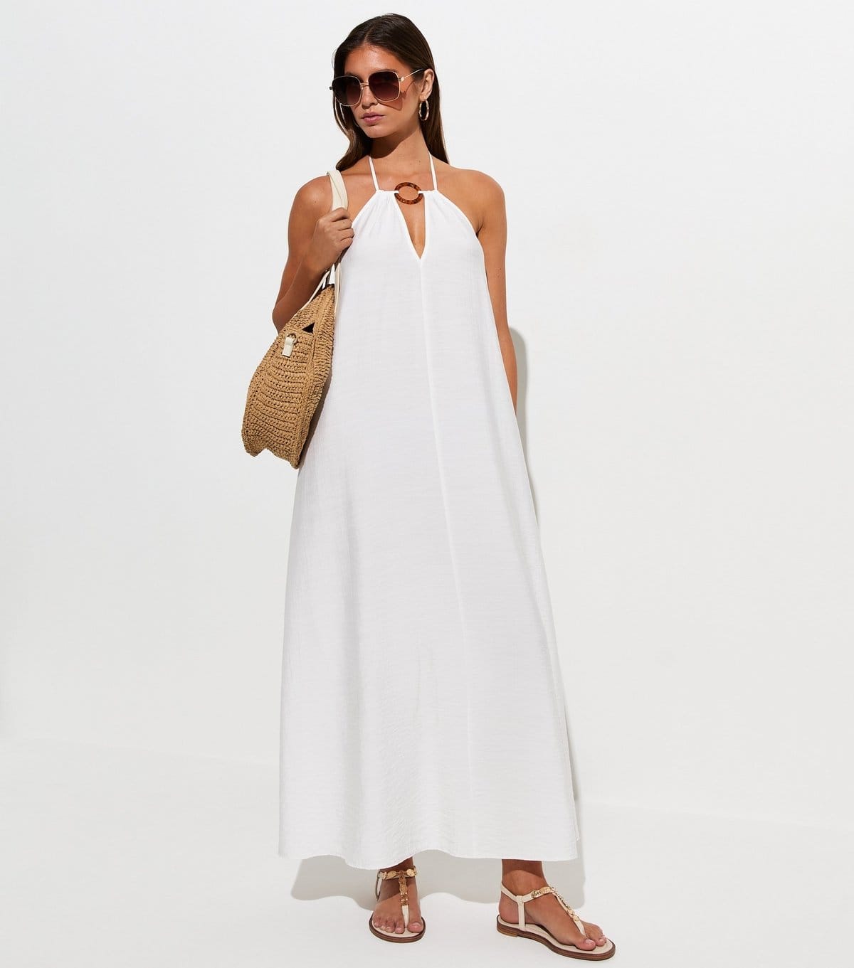 New Look White Woven Halter Neckline Maxi Dress