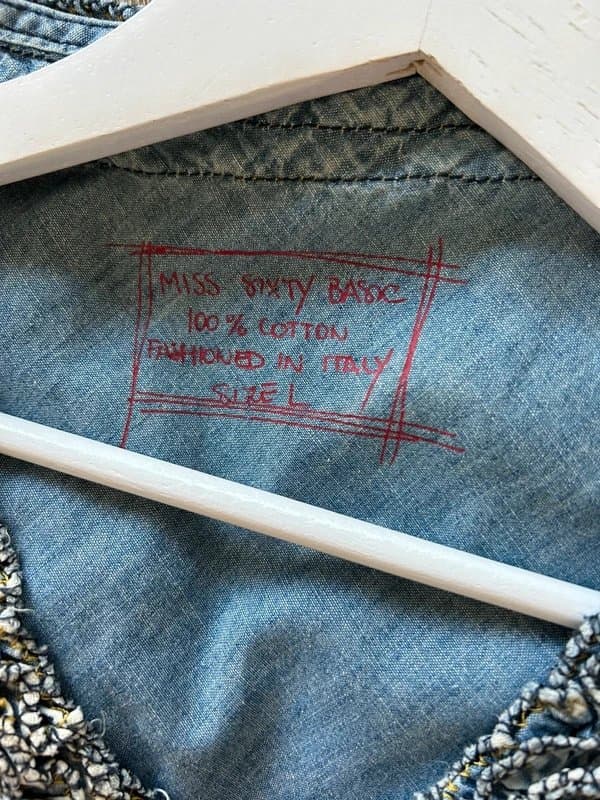 Miss Sixty 💙 Miss Sixty Denim Dress Tunic Embellished Neck Italy Y2K Boho Festival Size L