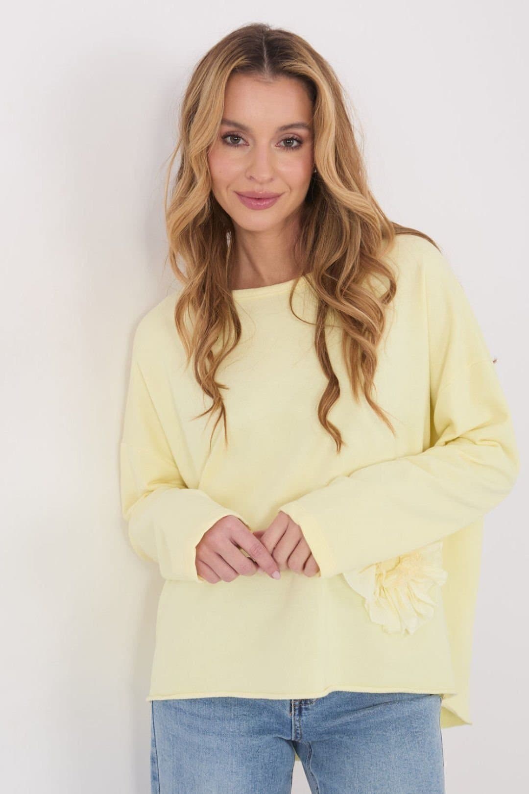Love Lace Love Lace Women's Cotton Polyester Casual Blouse Flower Applique in Yellow