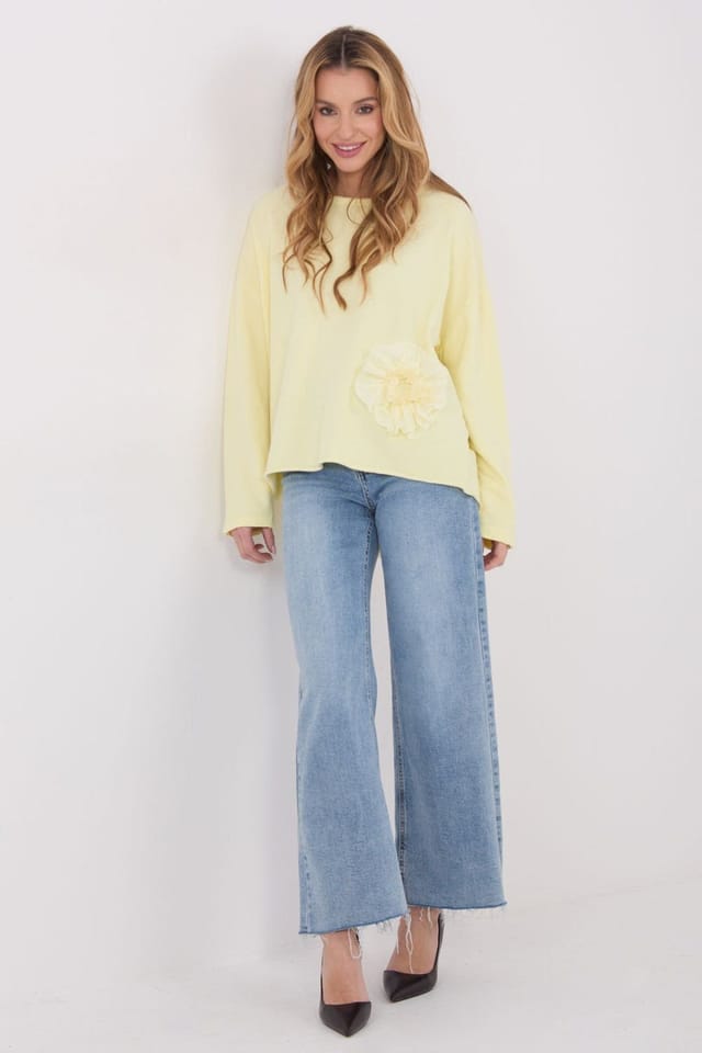 Love Lace Love Lace Women's Cotton Polyester Casual Blouse Flower Applique in Yellow - 2