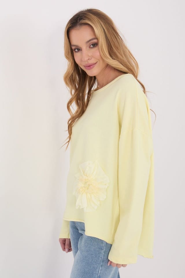 Love Lace Love Lace Women's Cotton Polyester Casual Blouse Flower Applique in Yellow - 3