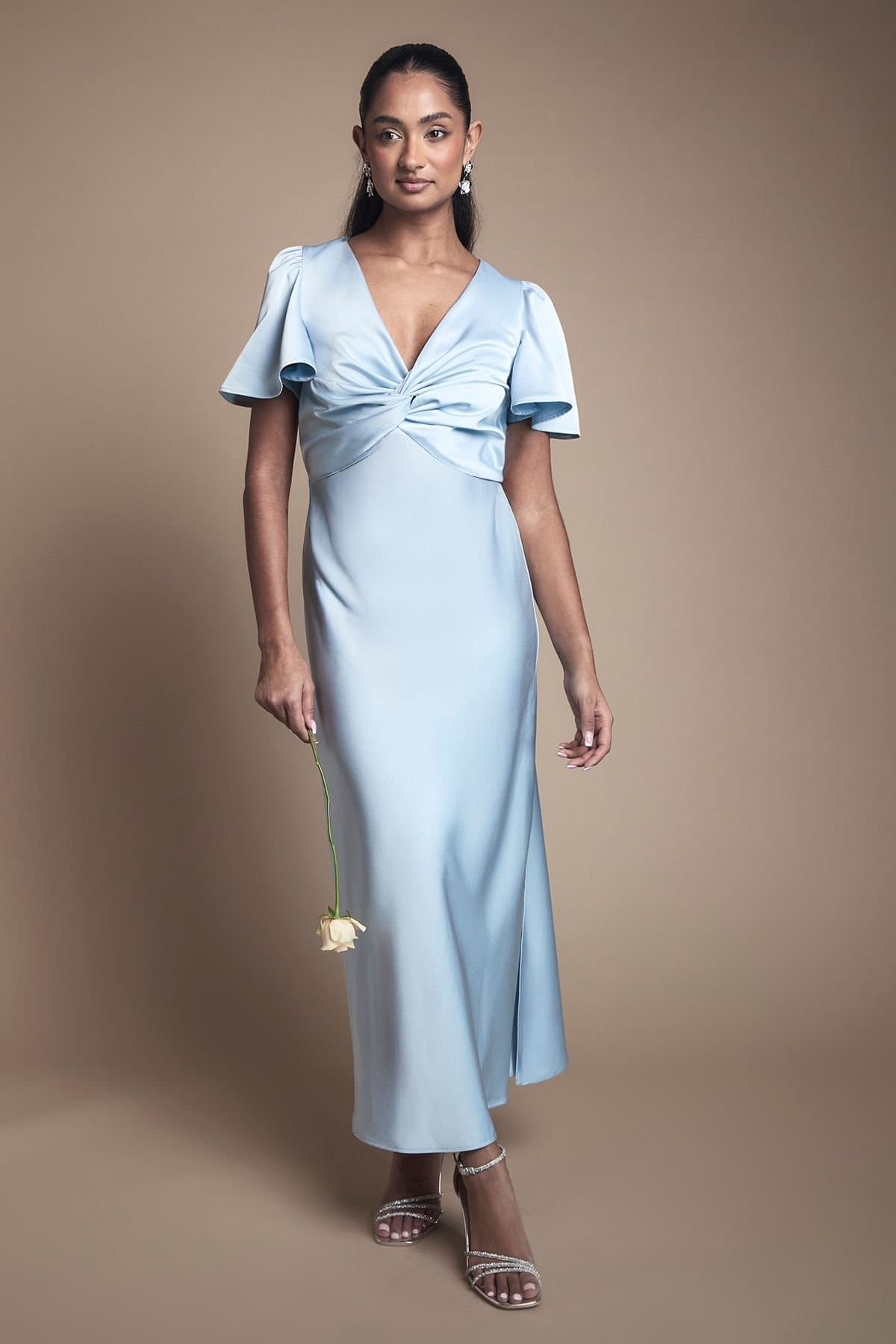 Oasis Oasis Light Blue Satin Midi Bridesmaid Dress