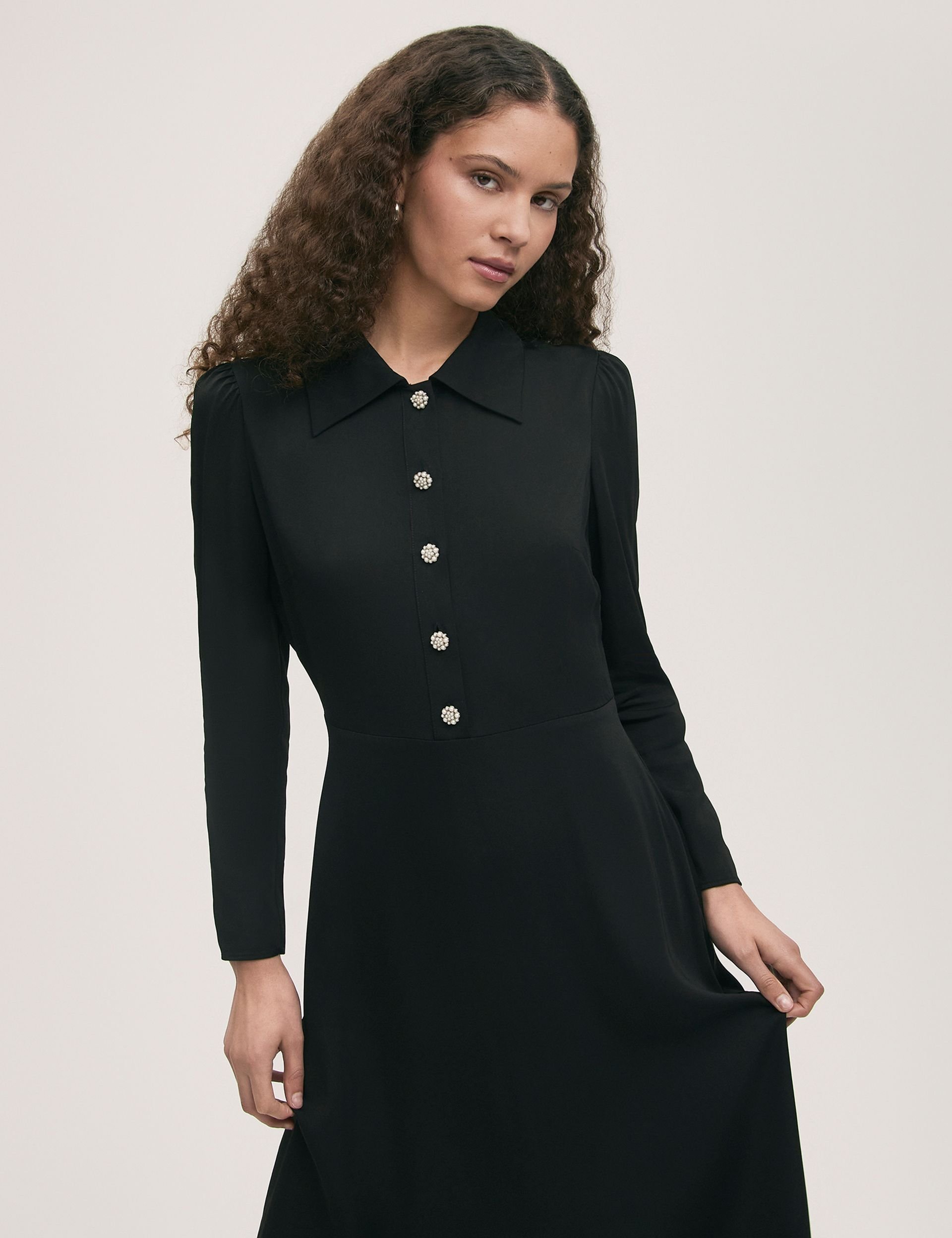 Finery London Finery London Women's Lucia Crepe Collared Midi Dress in True Black - 2