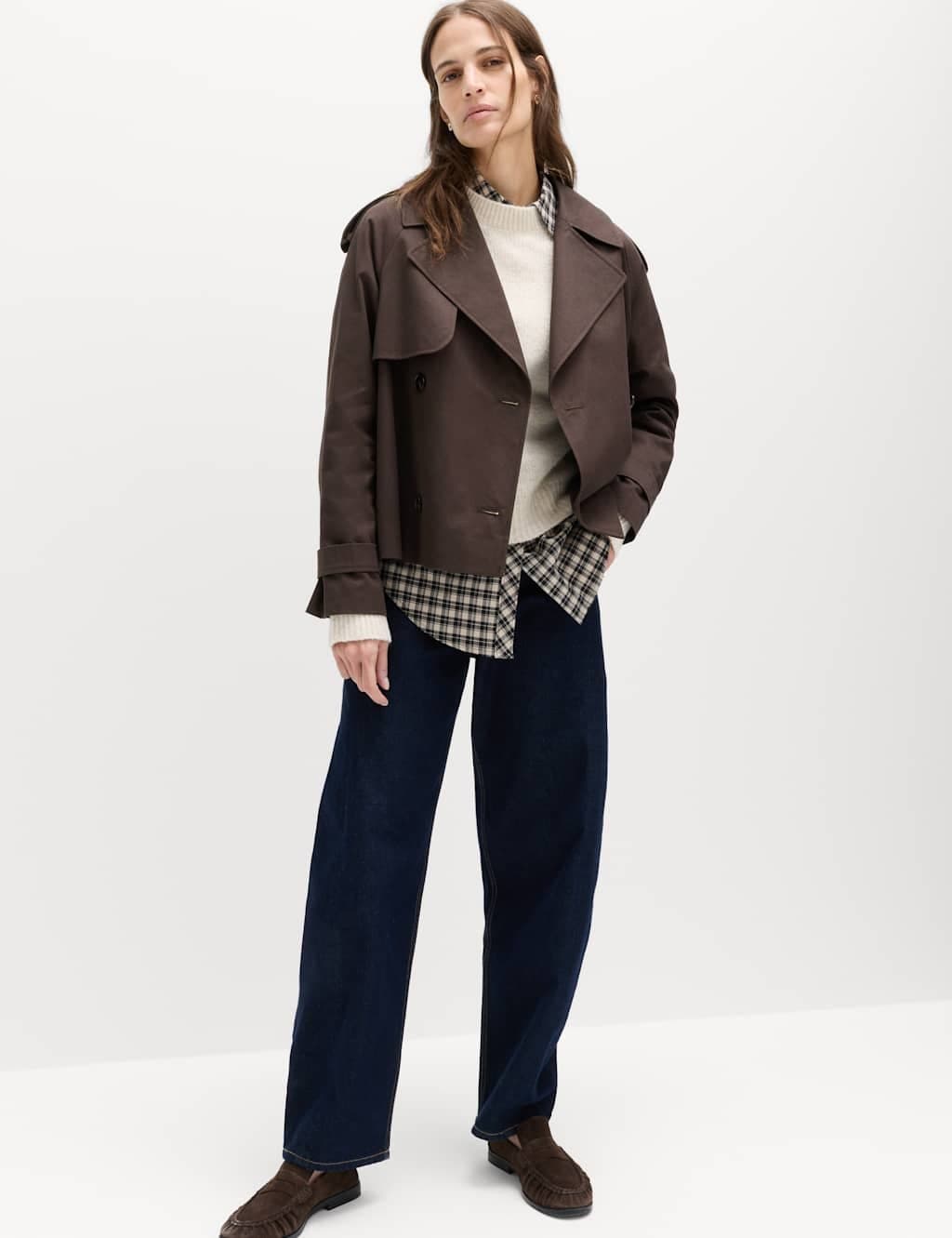 Marks & Spencer M&S Pure Cotton Short Trench Coat Chocolate