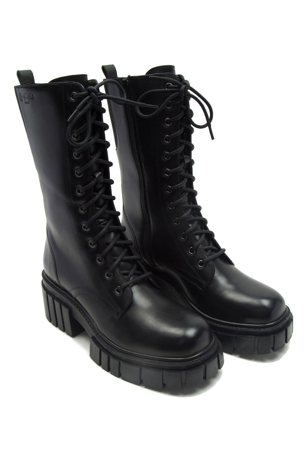 Off the Hook Off the Hook Women's 'Cannon' Biker Leather Lace ups High Ankle Black Boots - 2