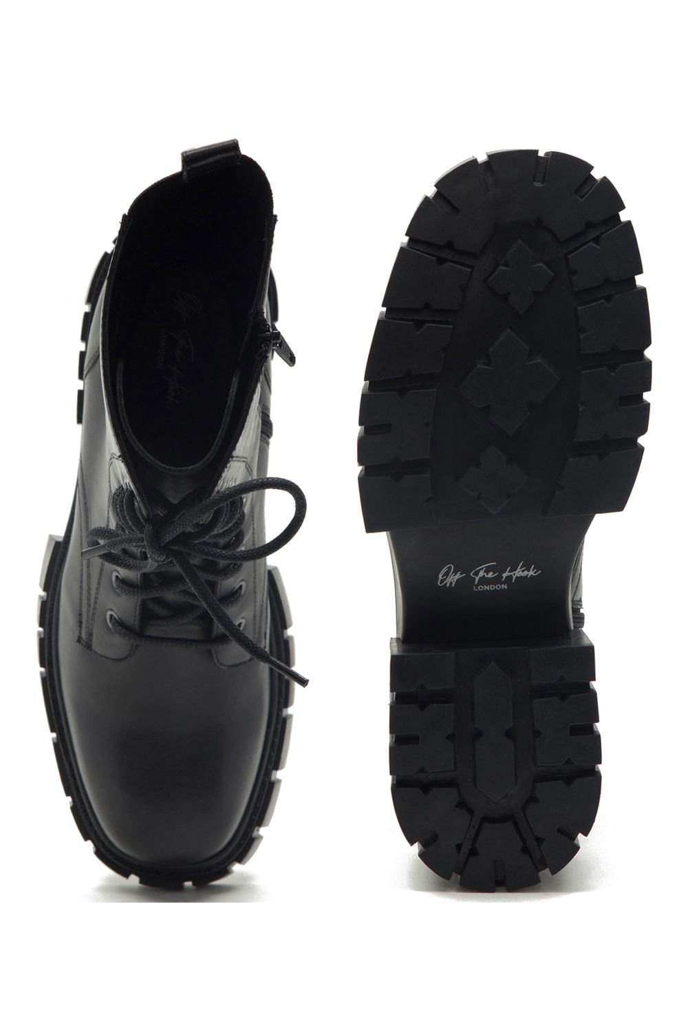 Off the Hook Off the Hook Women's 'Cannon' Biker Leather Lace ups High Ankle Black Boots - 3