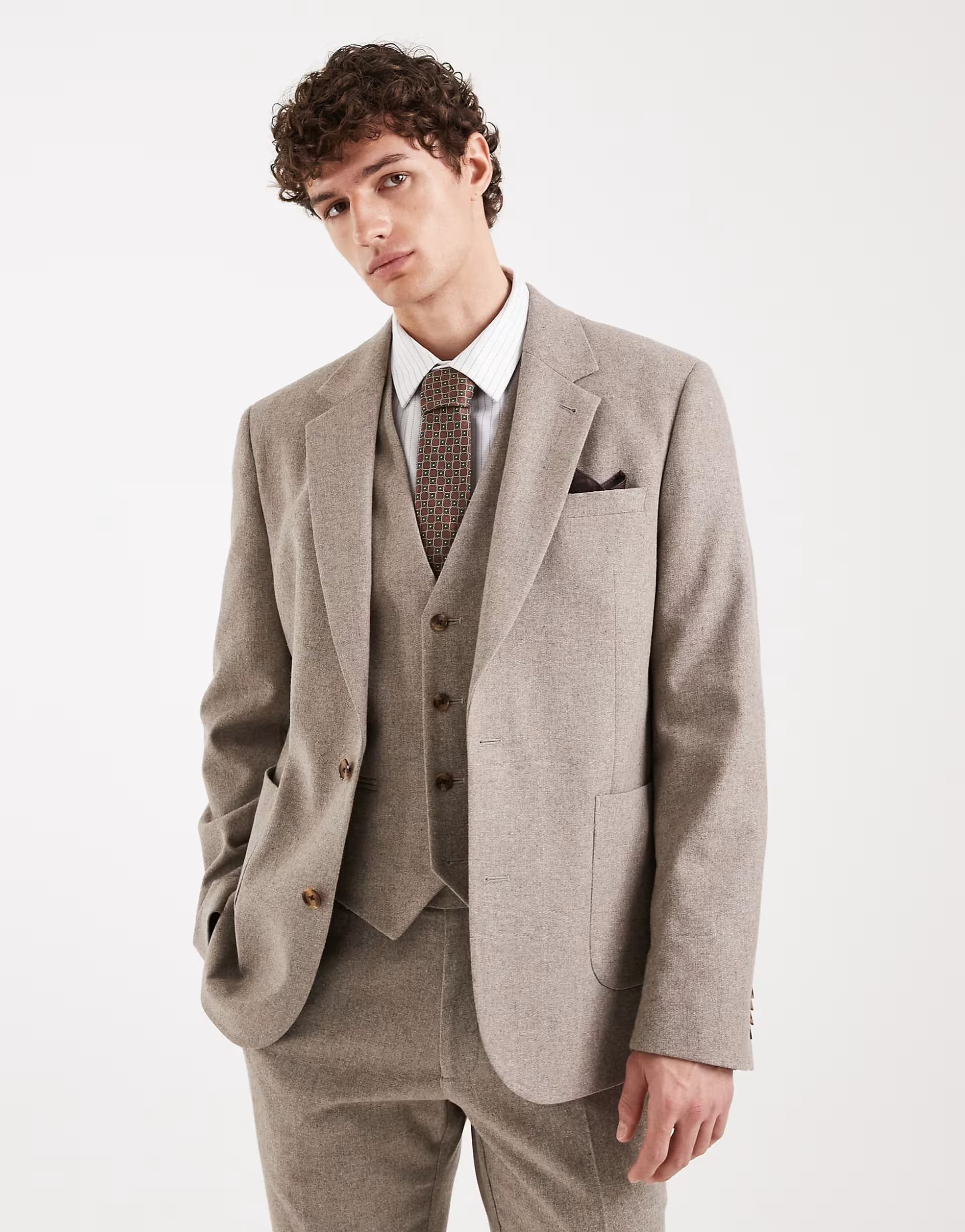 ASOS ASOS DESIGN slim suit jacket with wool in beige