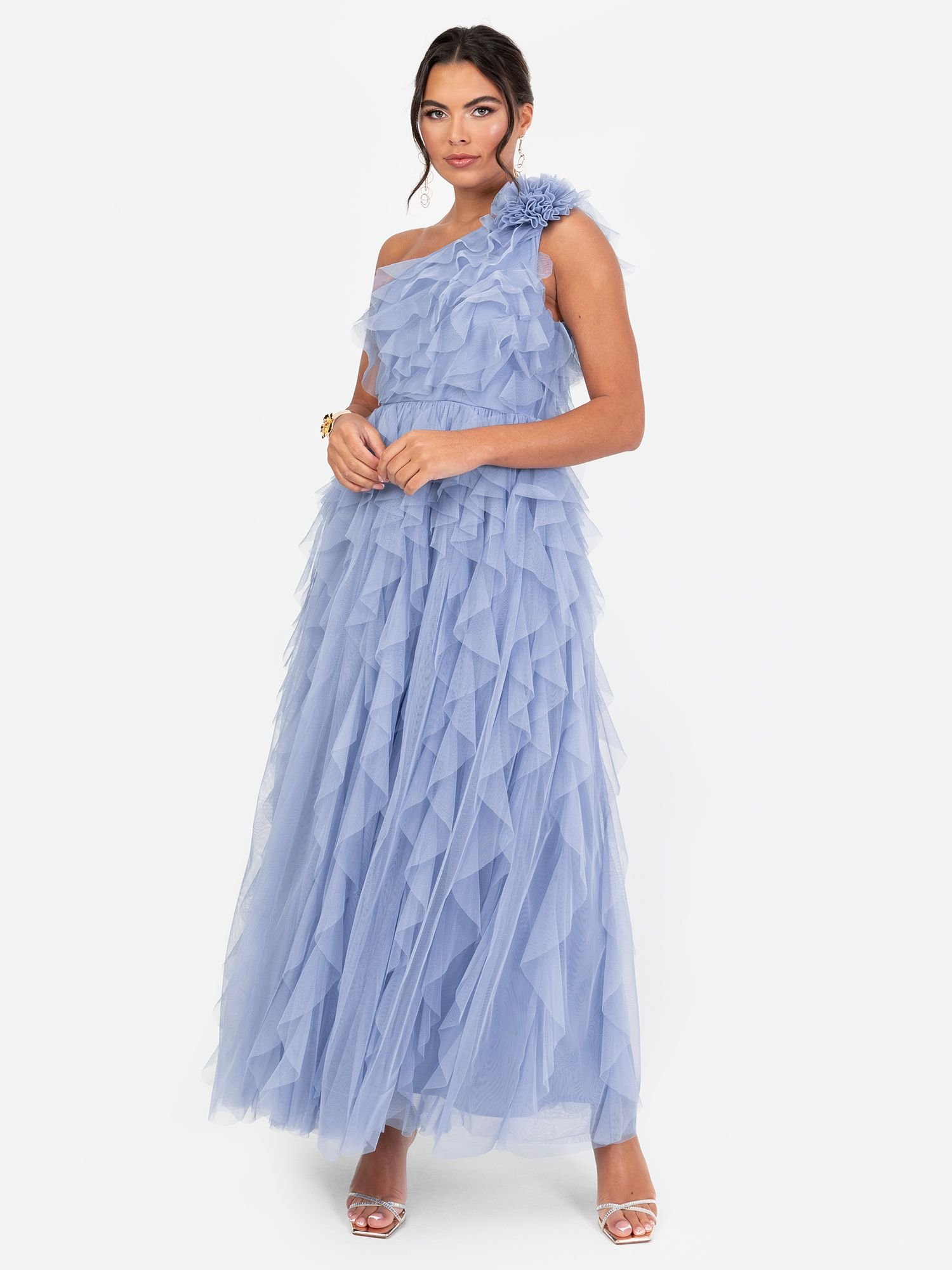 Anaya with Love Anaya with Love Women's Waterfall One Shoulder Maxi Dress in Blue - 2