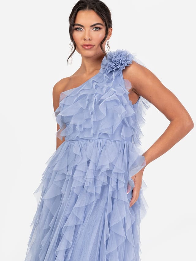 Anaya with Love Anaya with Love Women's Waterfall One Shoulder Maxi Dress in Blue - 2