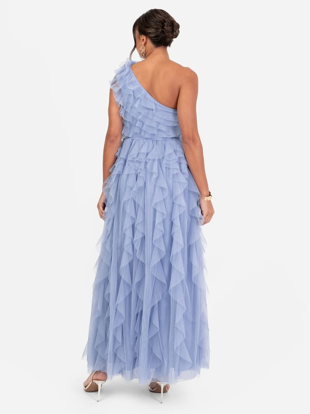 Anaya with Love Anaya with Love Women's Waterfall One Shoulder Maxi Dress in Blue - 3