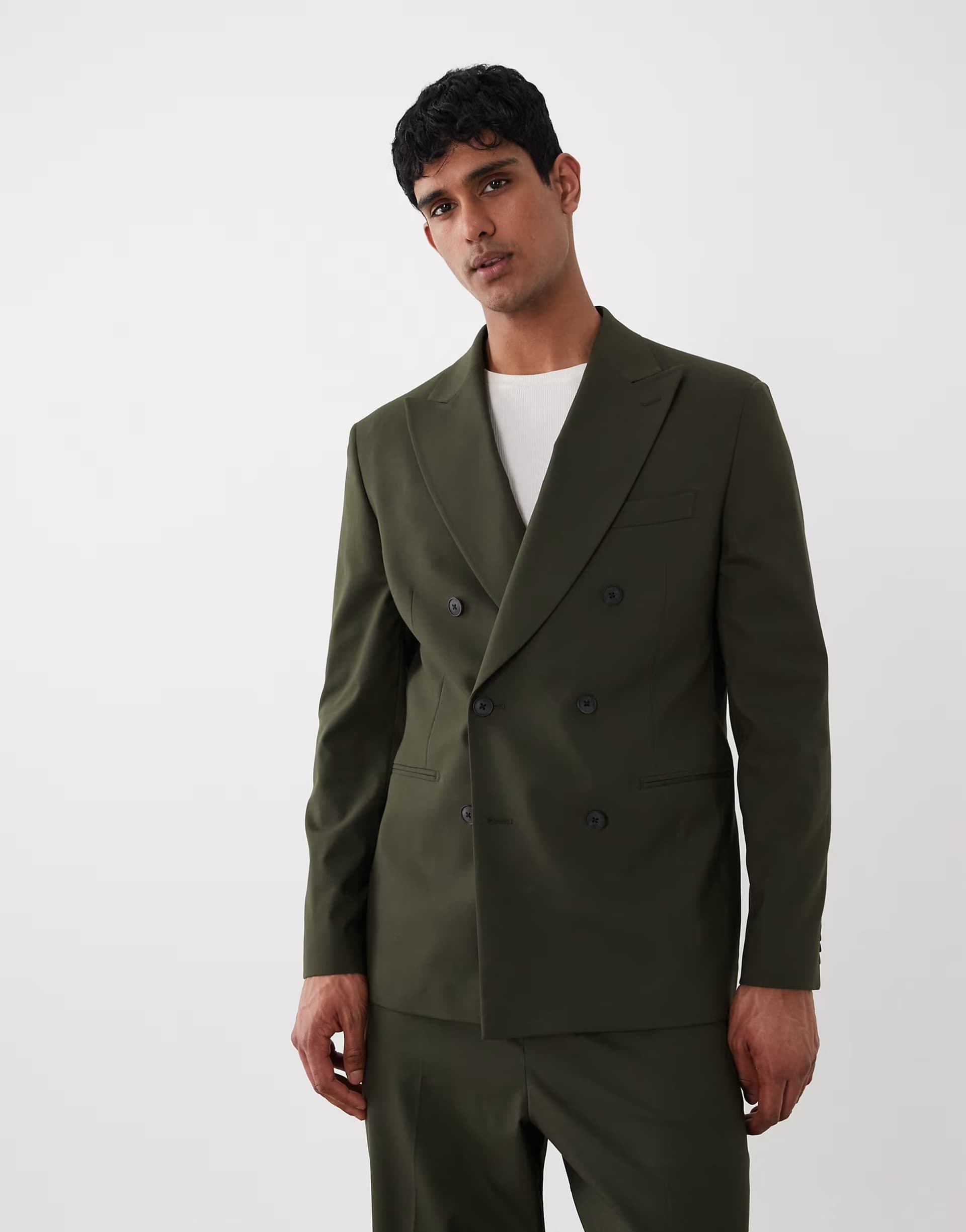 ASOS ASOS DESIGN regular double breasted suit blazer in olive green