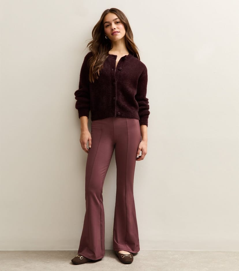 New Look Women's Petite Dark Burgundy Front Seam Flared Trousers New Look - 1
