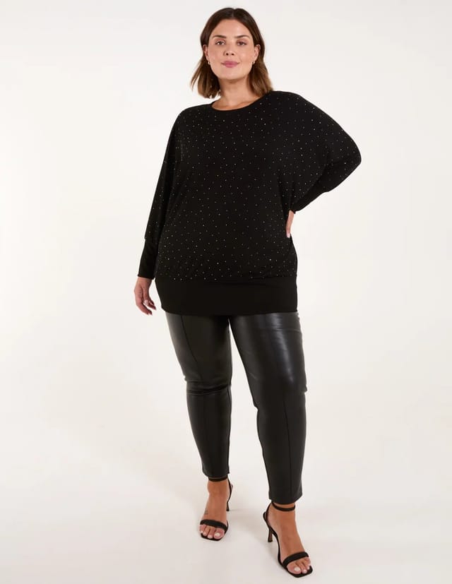 Blue Vanilla Curve Diamante Batwing Top - 2