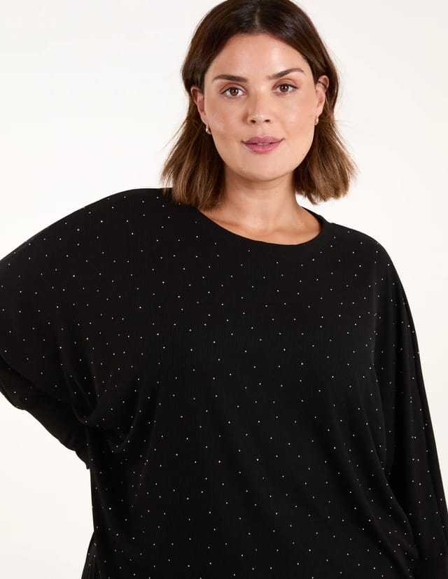 Blue Vanilla Curve Diamante Batwing Top - 3