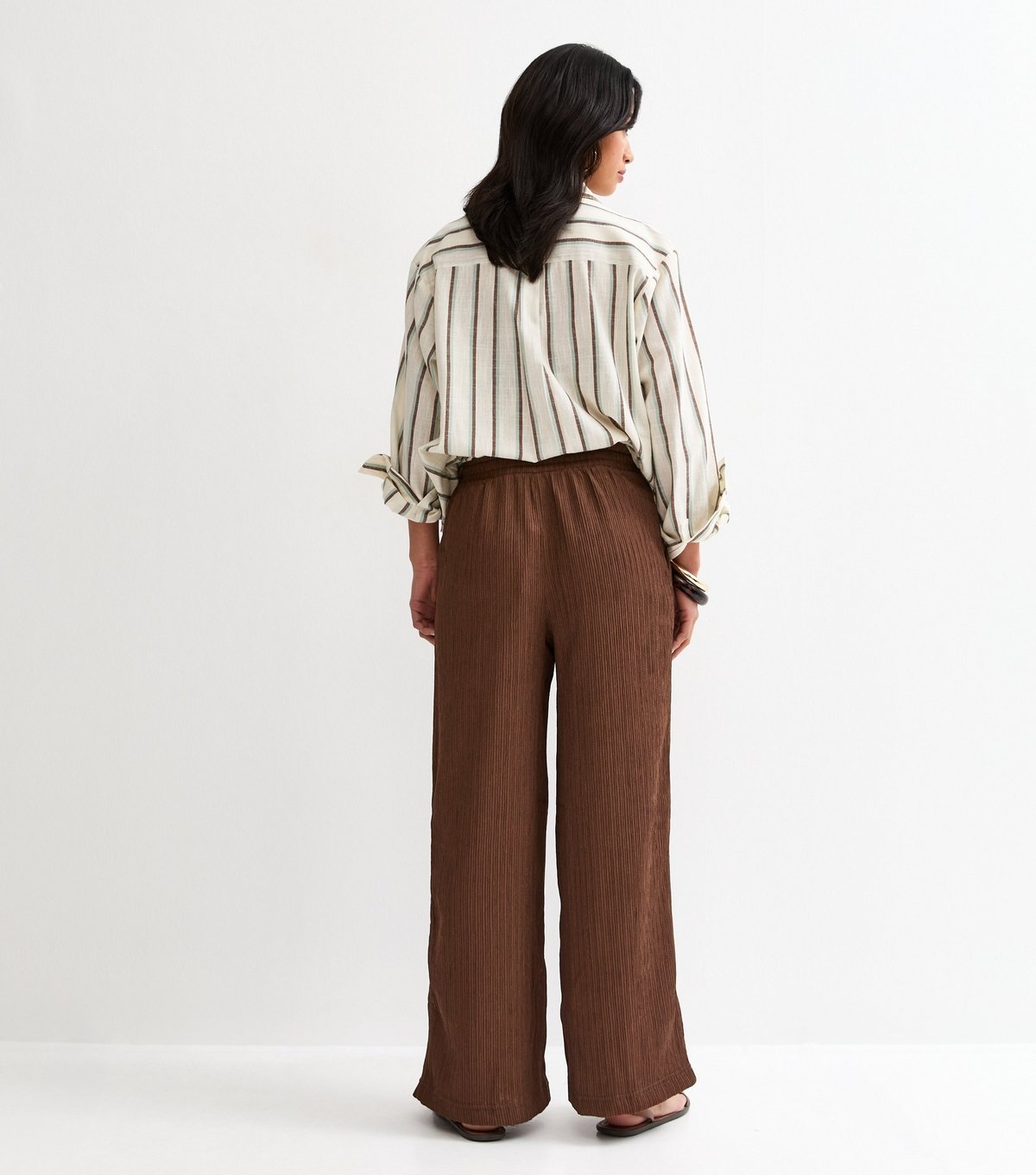New Look Women's Petite Dark Brown Textured Jersey Wide Leg Trousers New Look - 4