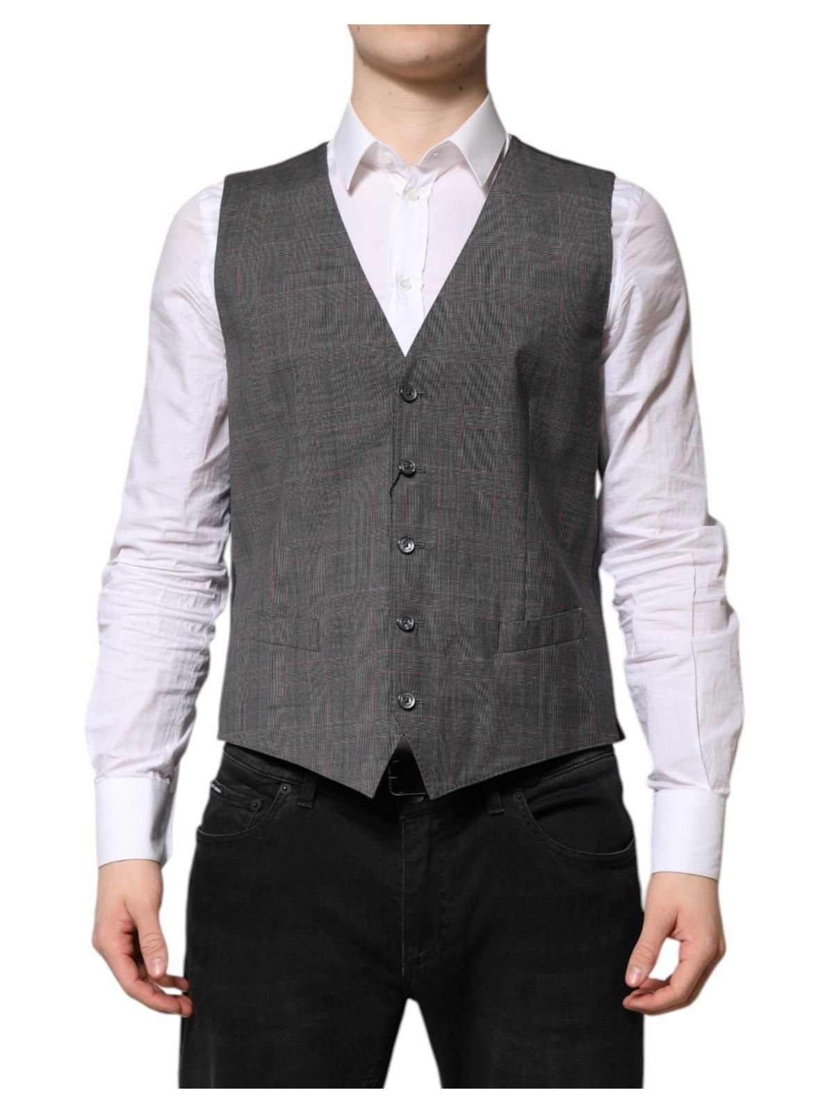 Dolce & Gabbana Dolce & Gabbana Men's Gray Plaid Wool Formal Dress Waistcoat Vest in Grey - 3