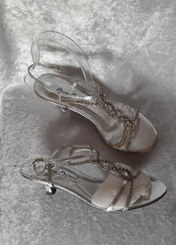 Anne Michelle Silver metalic jewel low heel shoes 3/36