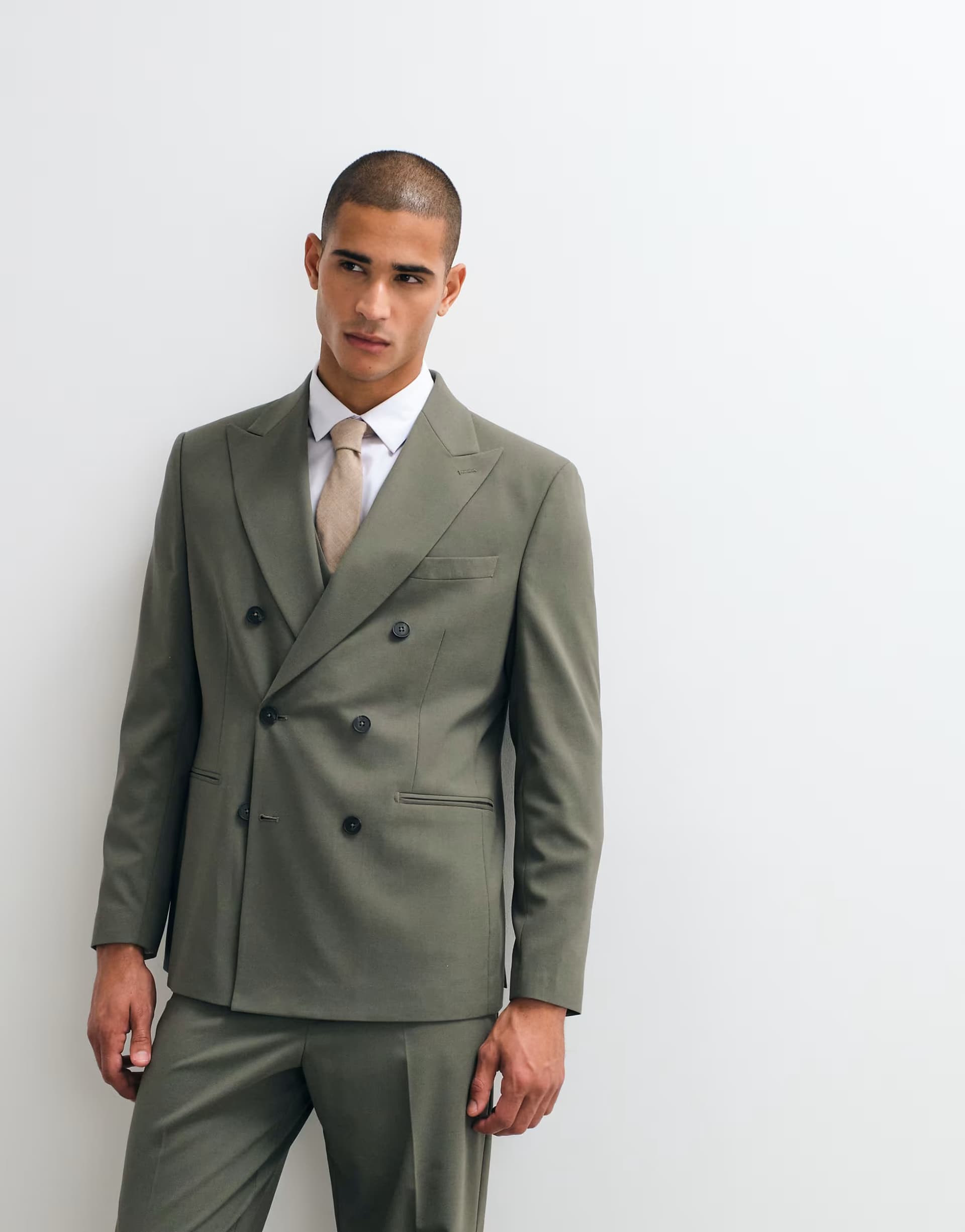 ASOS ASOS DESIGN regular double breasted suit blazer in olive green