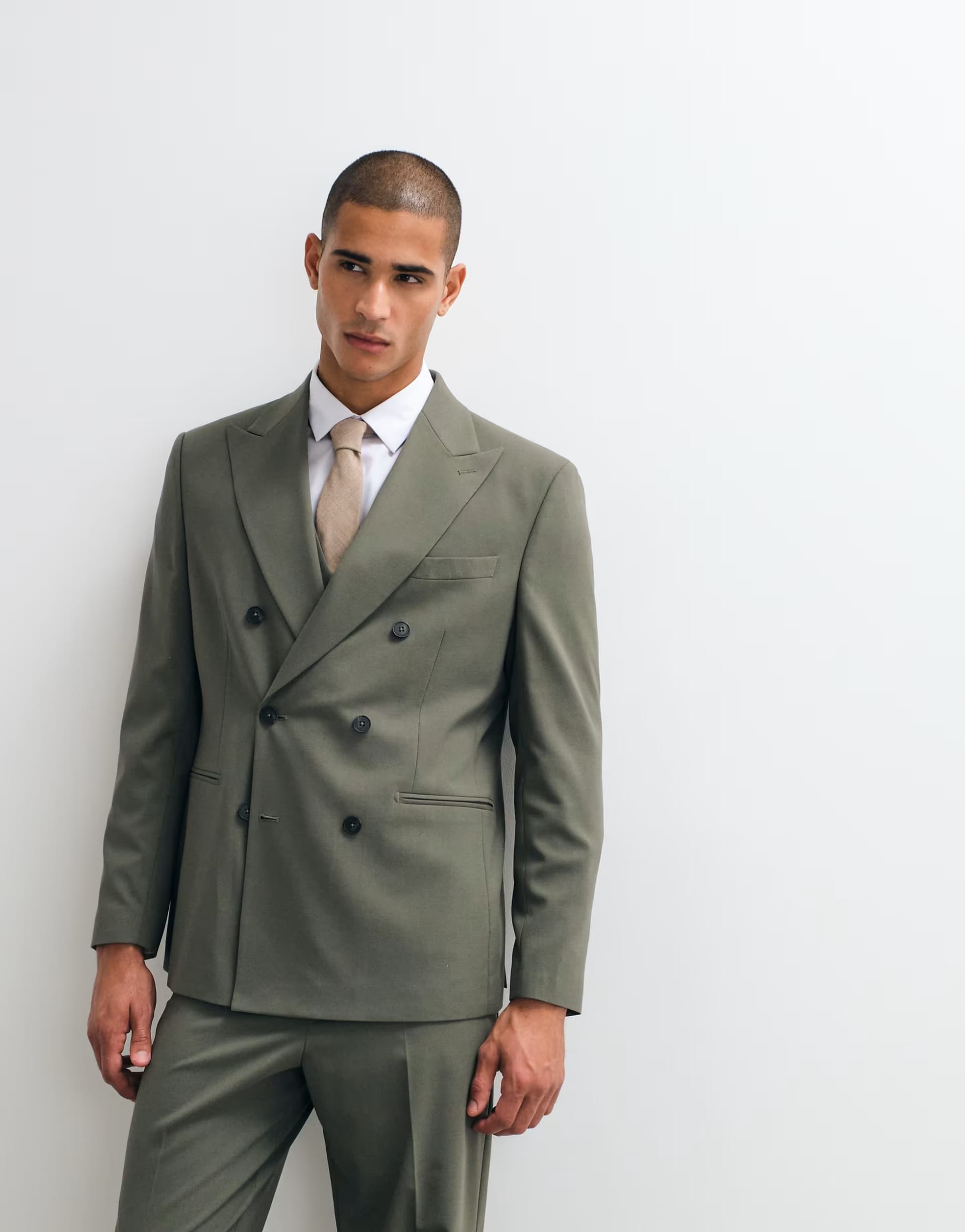 ASOS DESIGN Olive Green Double-Breasted Suit Blazer