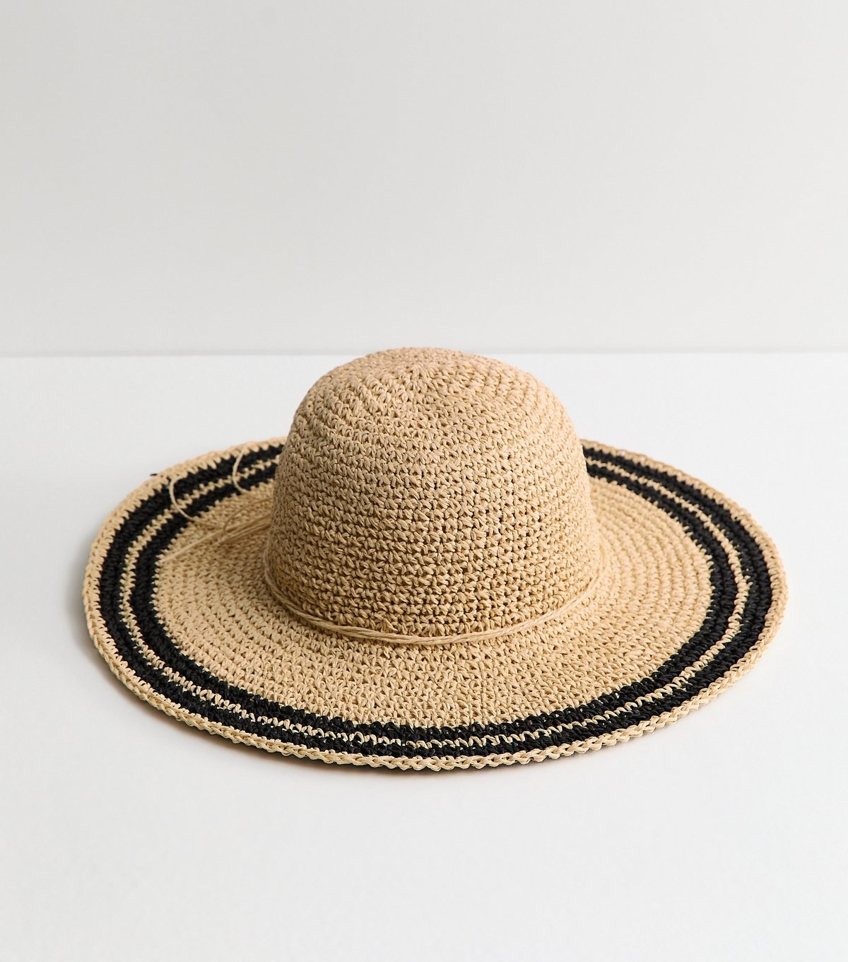 New Look Stone Crochet Striped Wide Brim Straw Hat New Look - 2