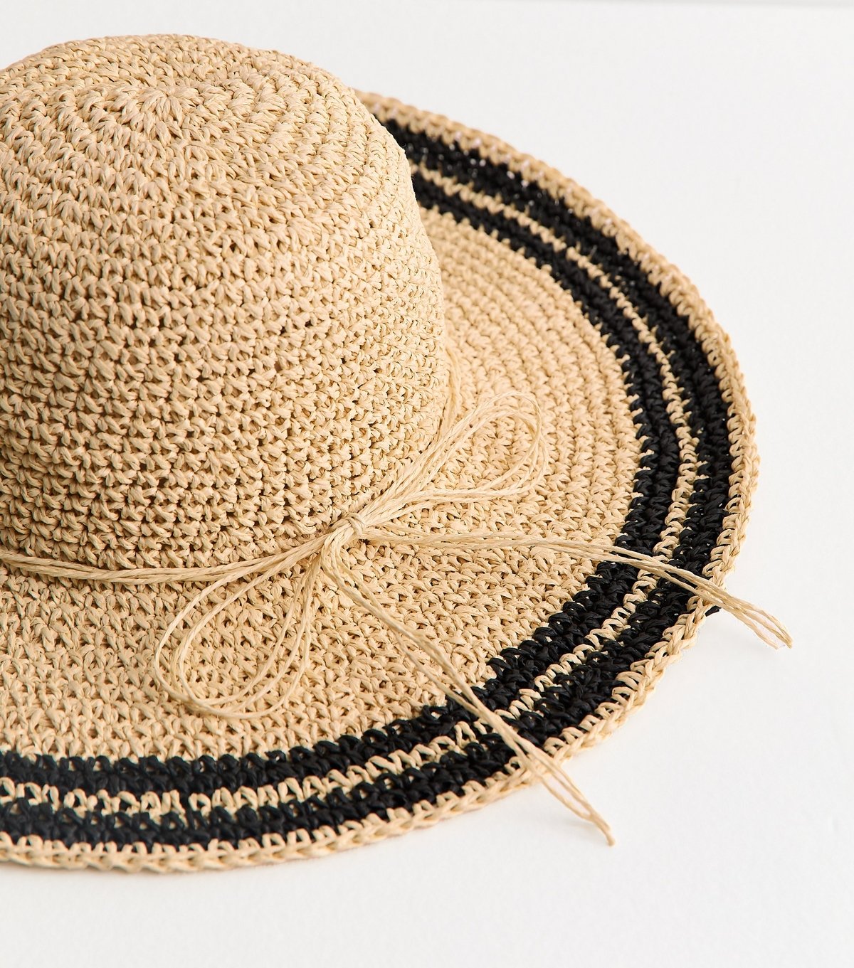 New Look Stone Crochet Striped Wide Brim Straw Hat New Look - 3