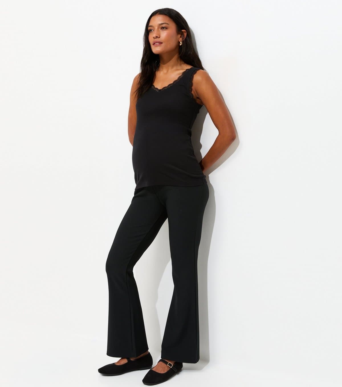 New Look Women's Maternity Black Rib Flared Trousers New Look