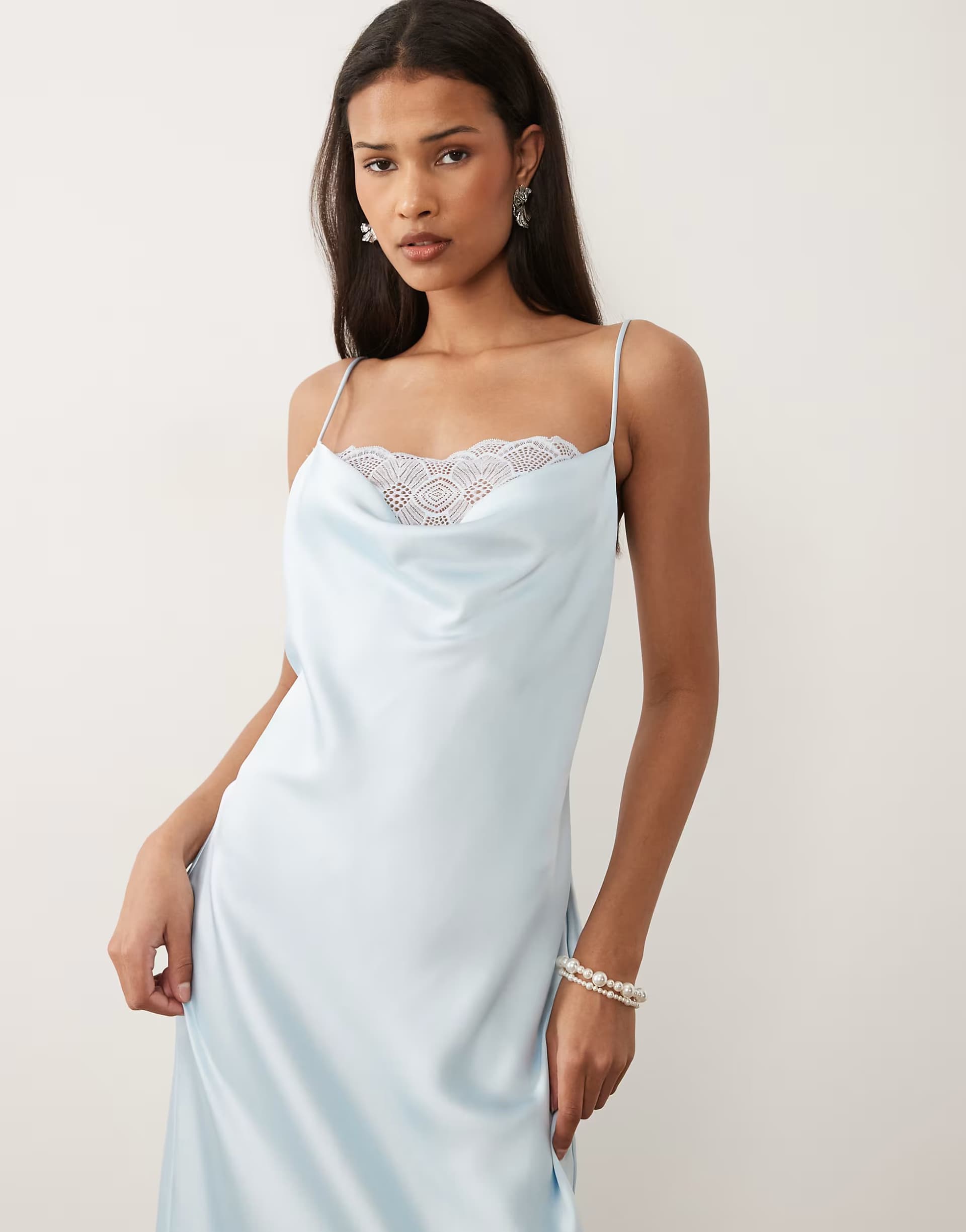 ASOS ASOS Light Blue Satin Cowl Neck Cami Maxi Dress