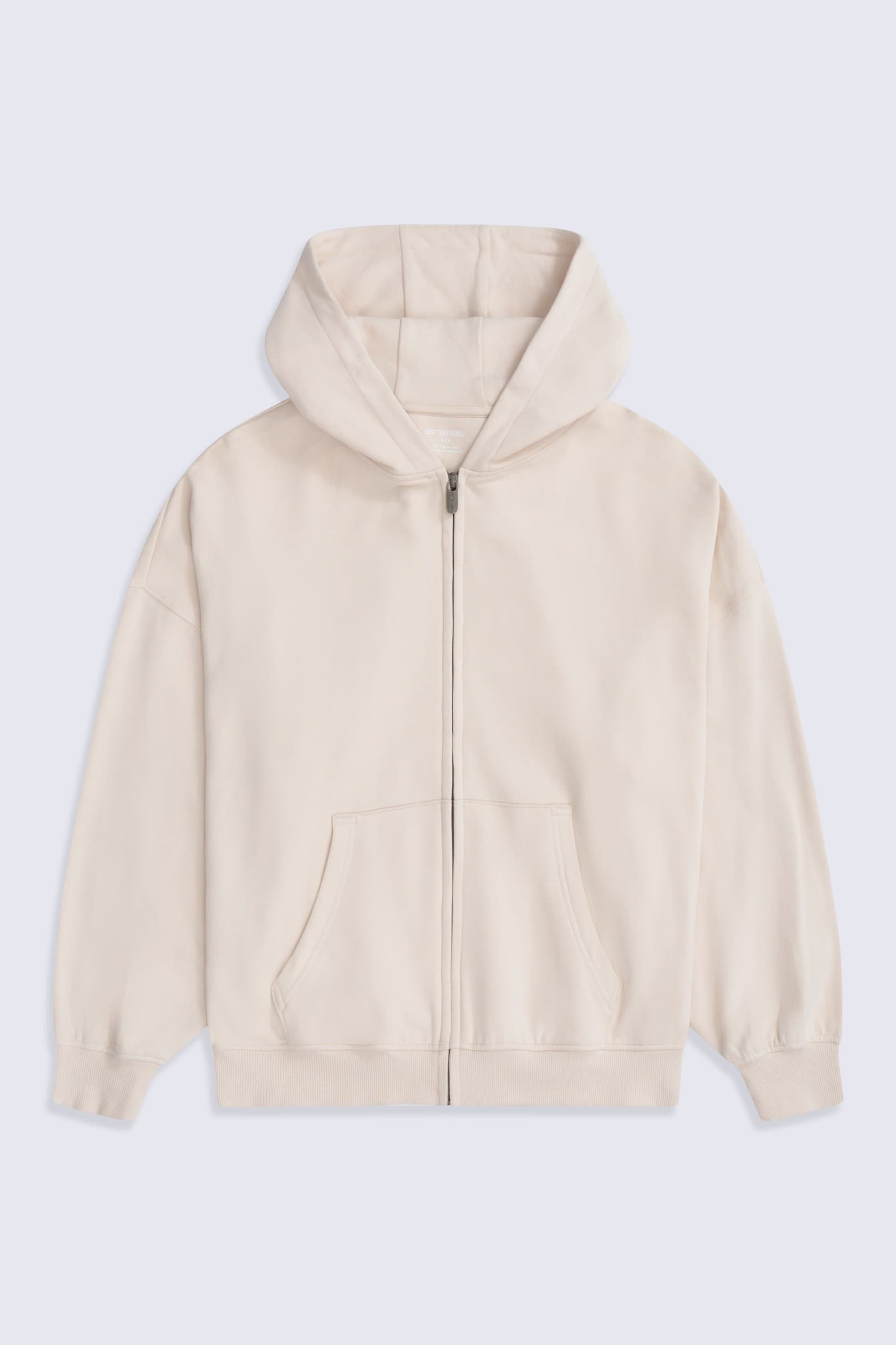 Animal Animal Women's 'Idol' Soft 100% Cotton Casual Logo Comfortable Zip Through Hoodie in Cream