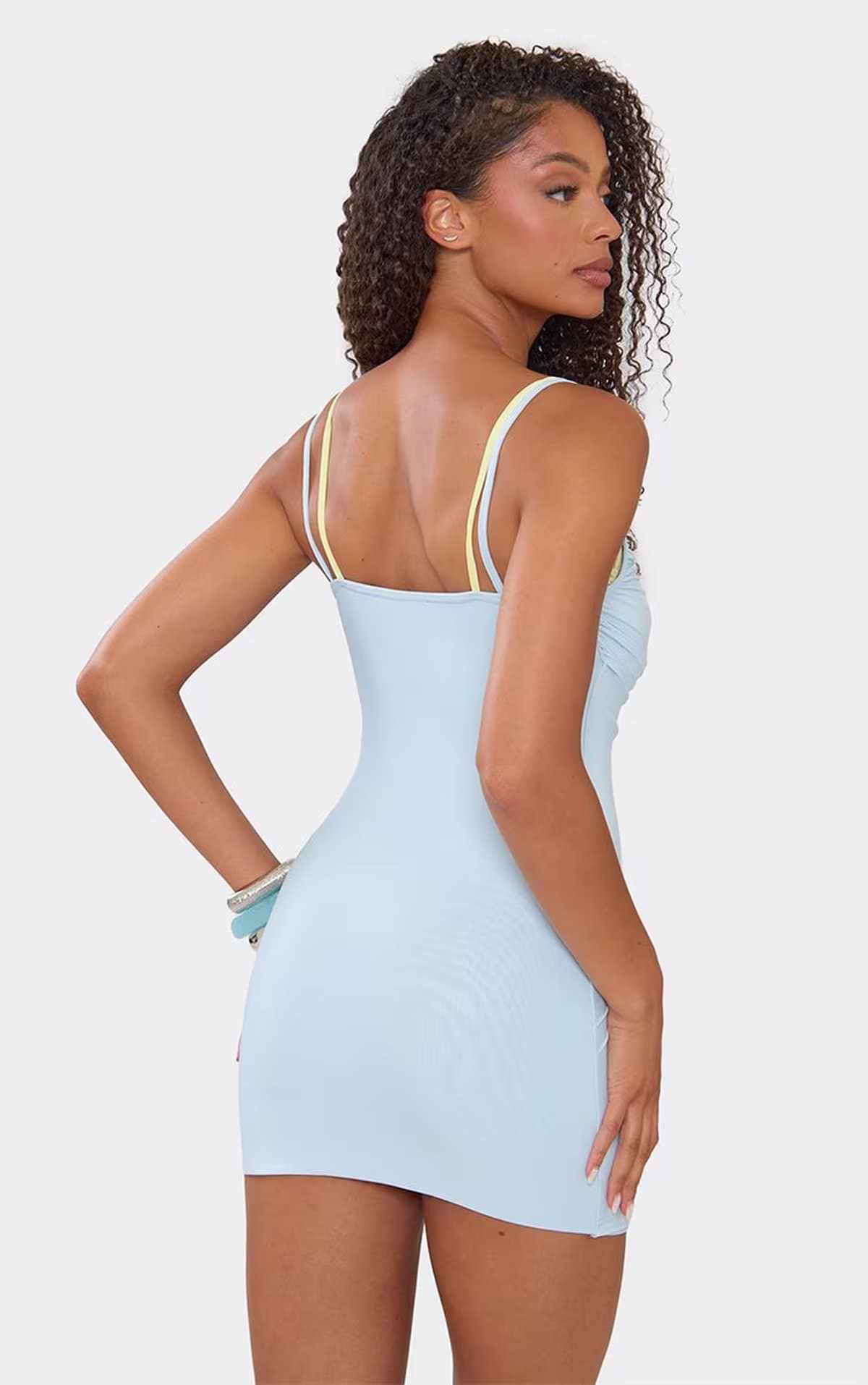 EGO Strappy Contrast Lace Cup Mini Dress In Blue Slinky, Women's Size UK 6
