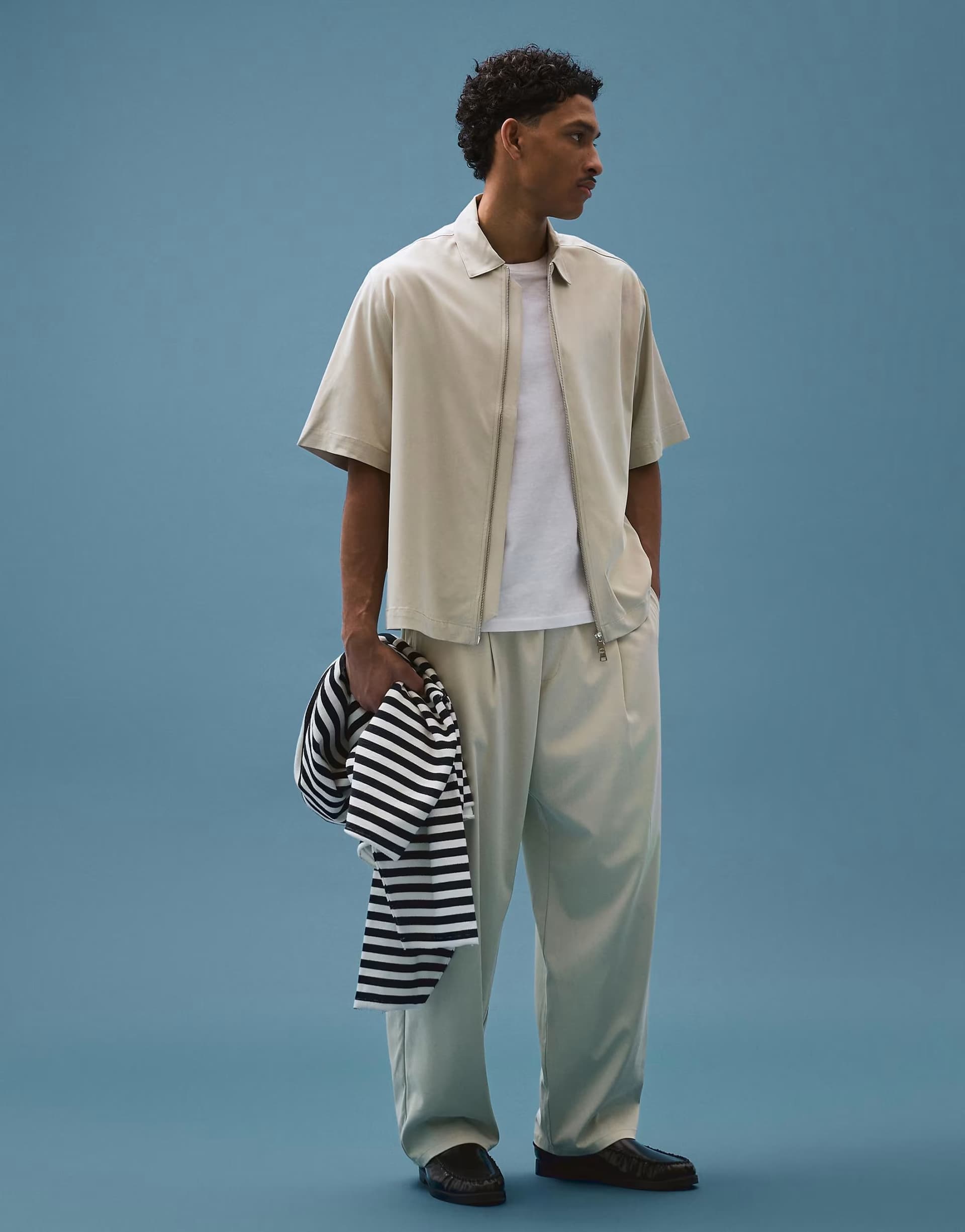 ASOS Bershka Fluid super baggy darted trousers in sand